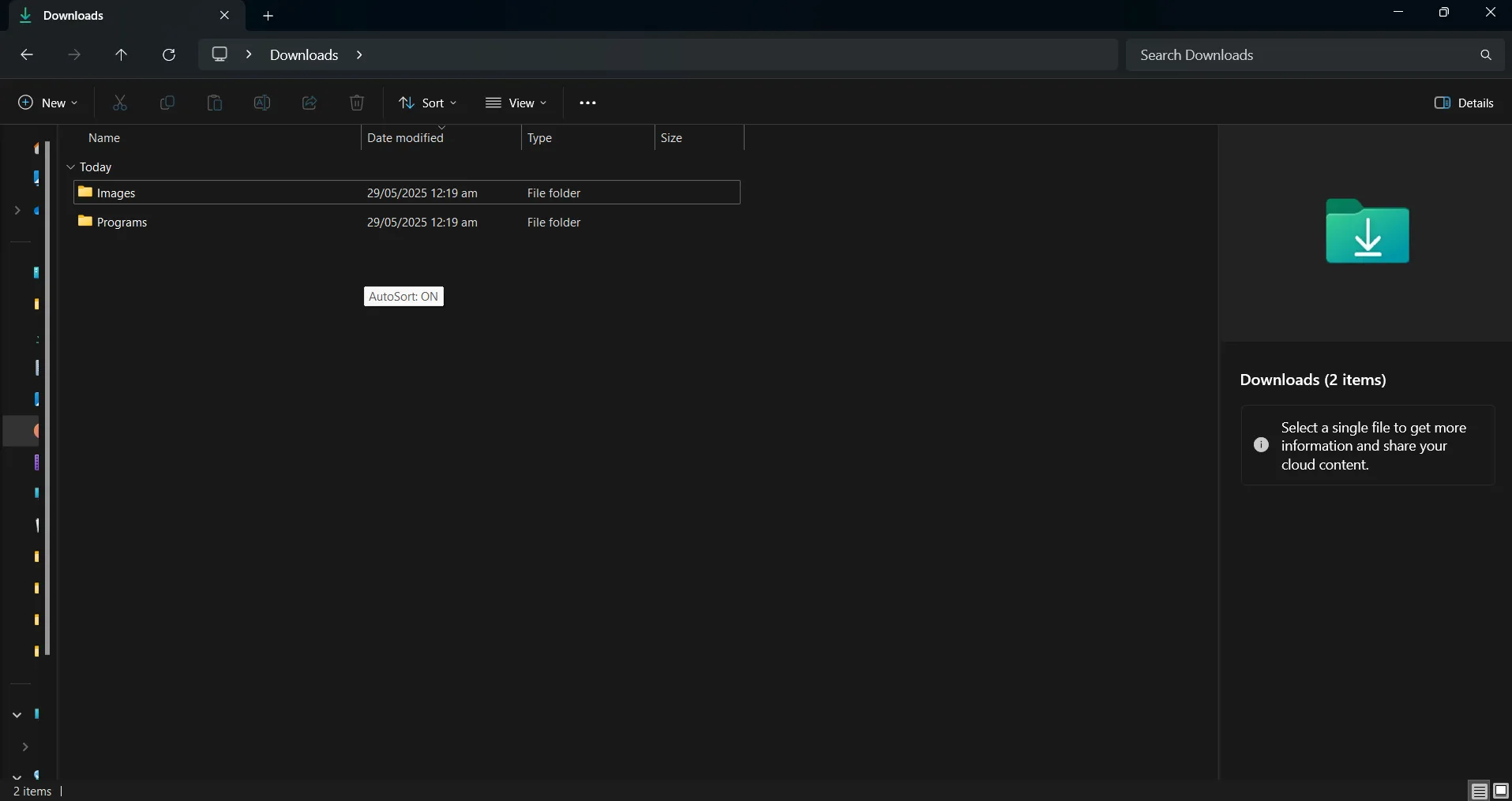 Thư mục Downloads đã được sắp xếp gọn gàng sau khi chạy script AutoHotkey