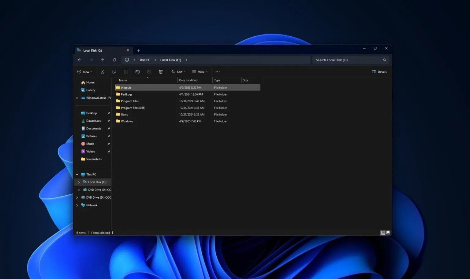 Thư mục inetpub trong Windows 11 xuất hiện sau bản cập nhật tháng 4 năm 2025