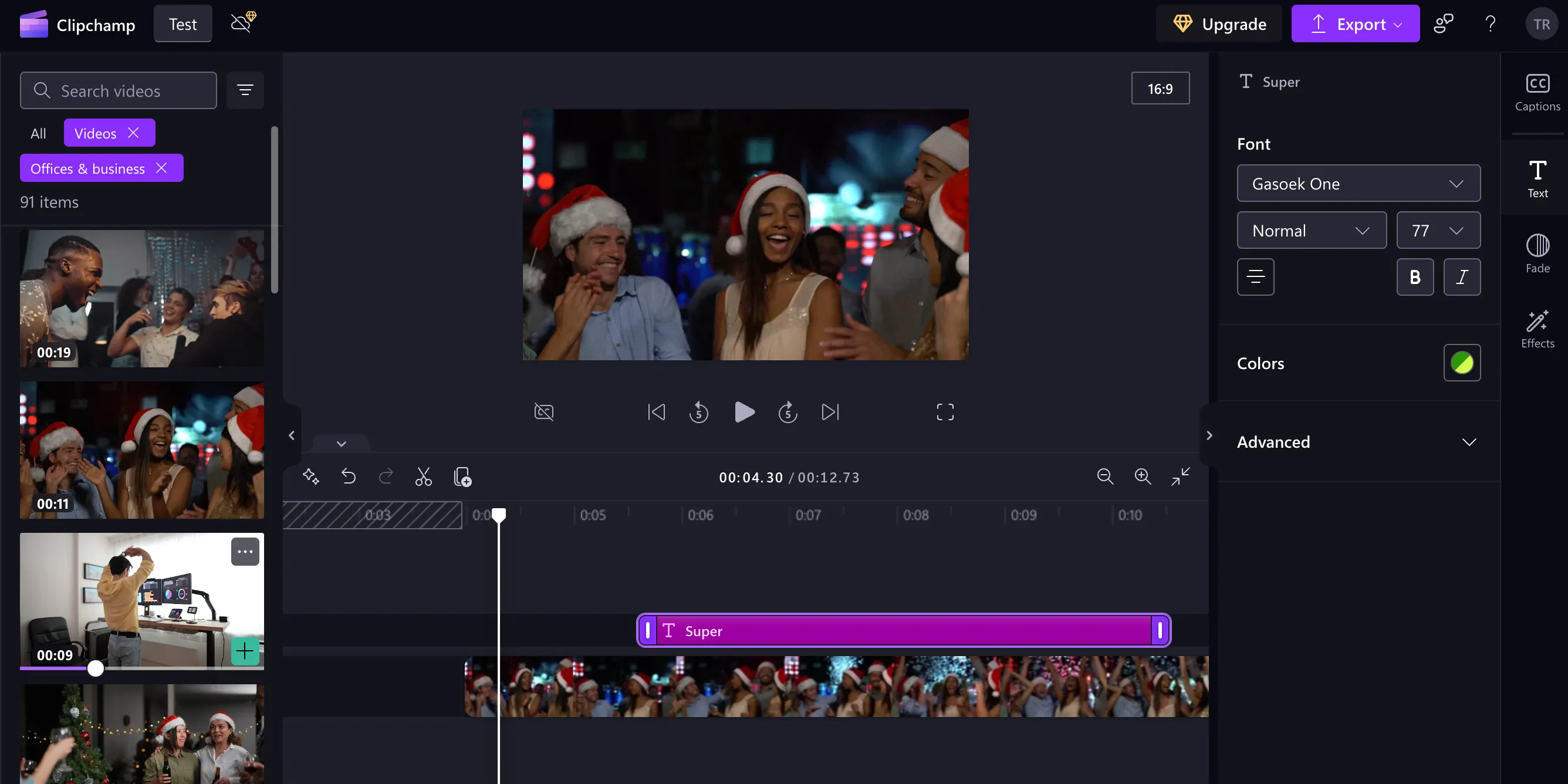 Thư viện nội dung stock mới trong Microsoft Clipchamp hiển thị video mẫu