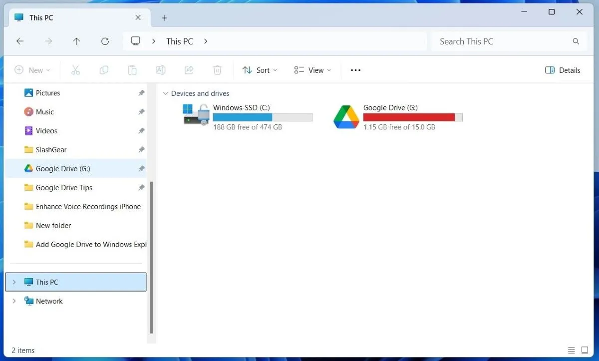 Tích hợp Google Drive trong giao diện File Explorer trên Windows 11