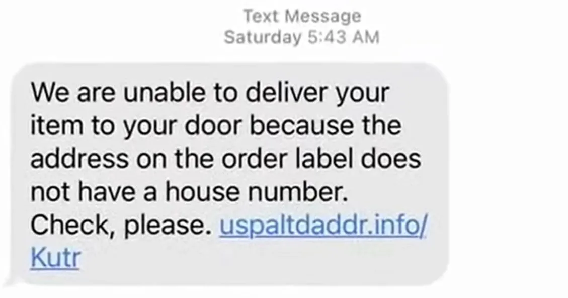 Tin nhắn SMS giả mạo dịch vụ vận chuyển USPS, thông báo về vấn đề giao hàng để lừa đảo thông tin người nhận.