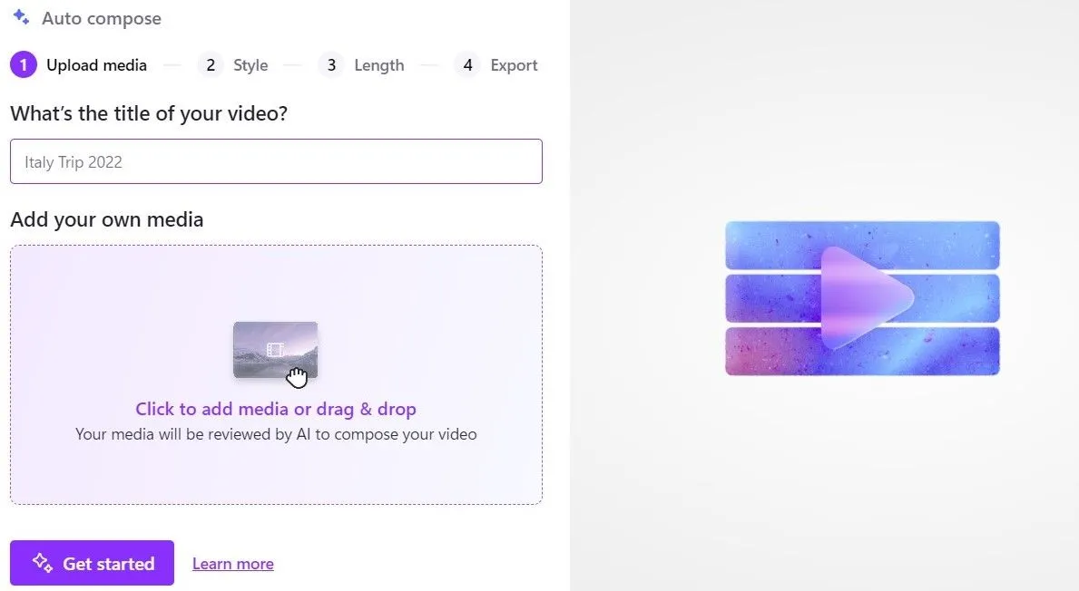 Tính năng AI Creator (Tự động soạn) trong ứng dụng Clipchamp giúp tạo video nhanh chóng