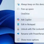 Tính năng Ask Copilot hiển thị trong menu ngữ cảnh File Explorer của Windows khi người dùng click chuột phải vào một tệp tin.