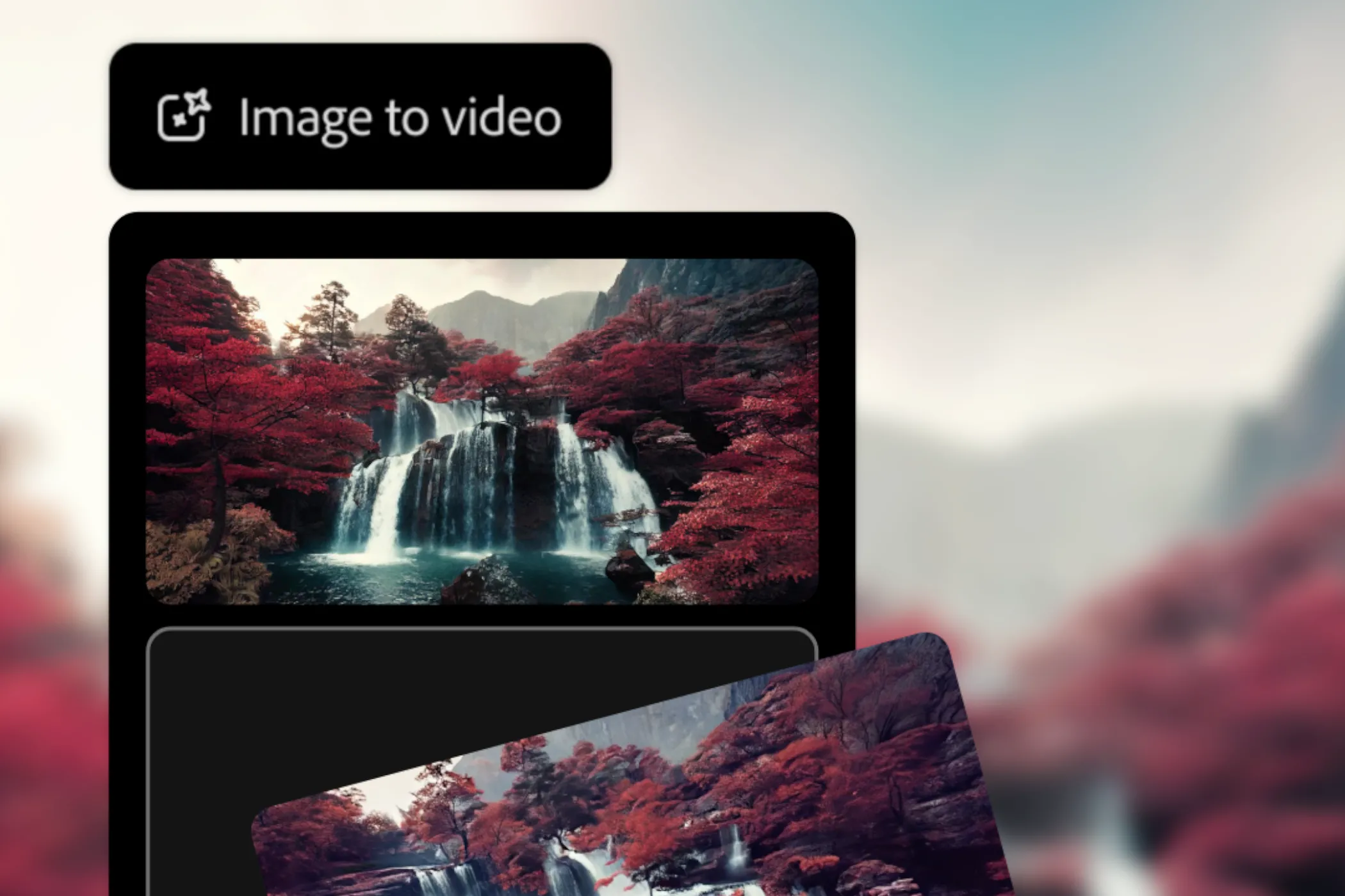 Tính năng chuyển ảnh thành video của Adobe Firefly tạo ra cảnh thác nước phong cách Nhật Bản