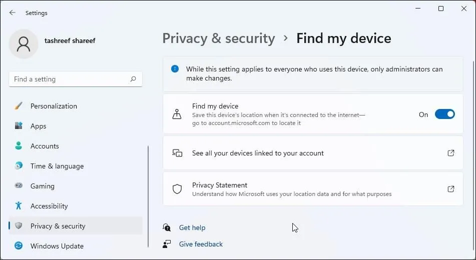 Tính năng Find My Device trên Windows 11 giúp định vị và bảo mật laptop bị mất