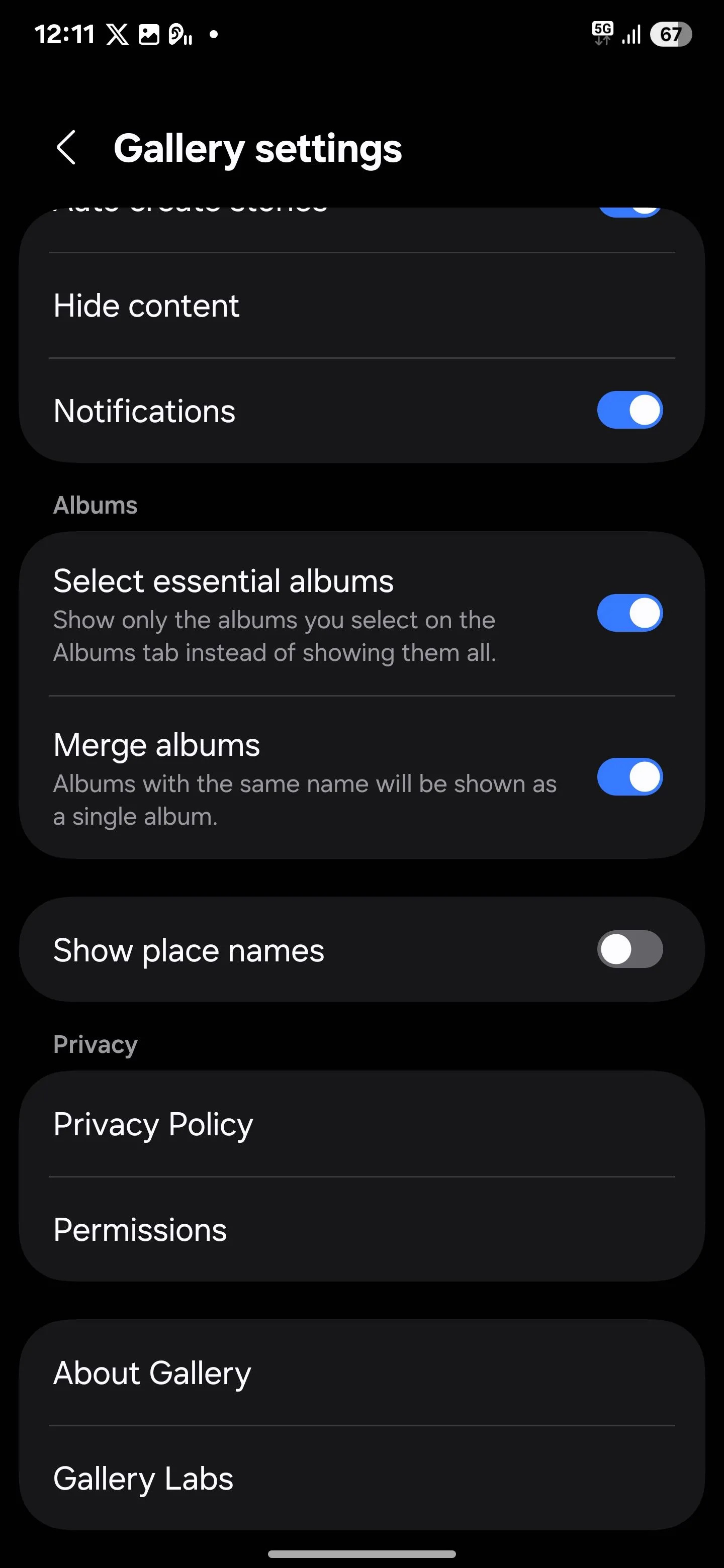 Tính năng Gallery Labs đã được bật và xuất hiện trong Cài đặt Thư viện Samsung Galaxy.