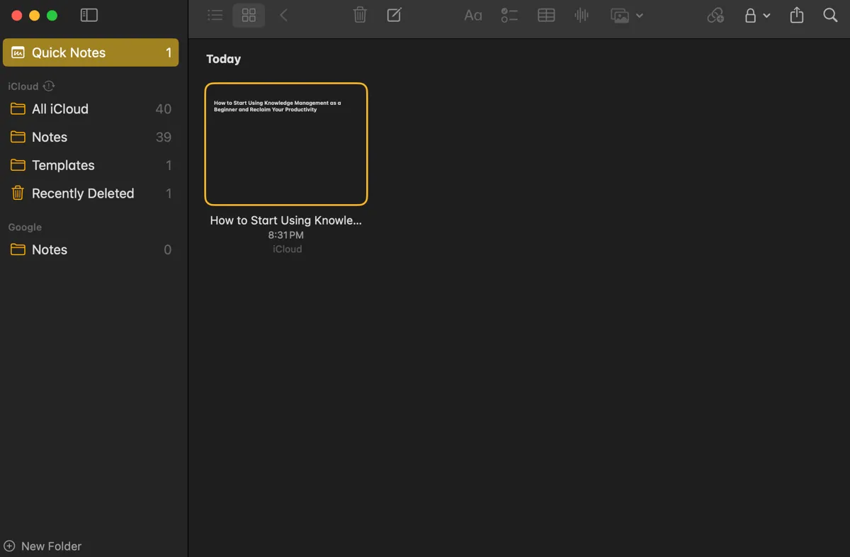 Tính năng Ghi chú nhanh trong ứng dụng Apple Notes, hỗ trợ thu thập thông tin tức thời cho hệ thống PKM