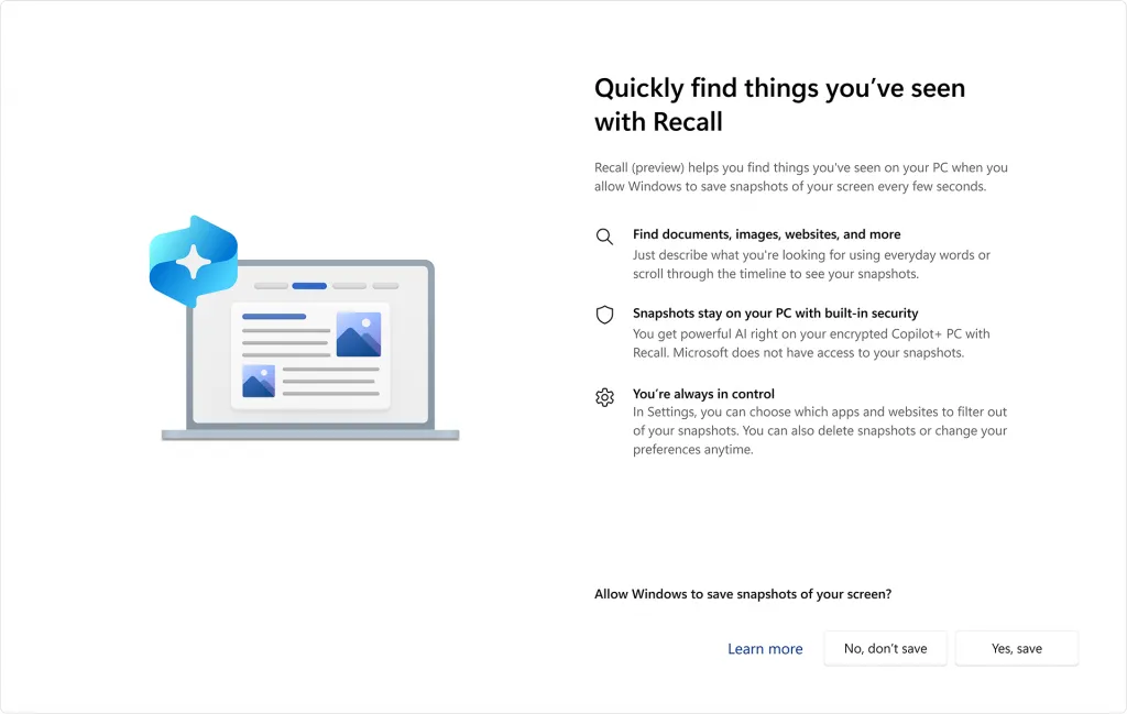 Tính năng Recall của Microsoft với các tùy chọn cài đặt bảo mật dữ liệu
