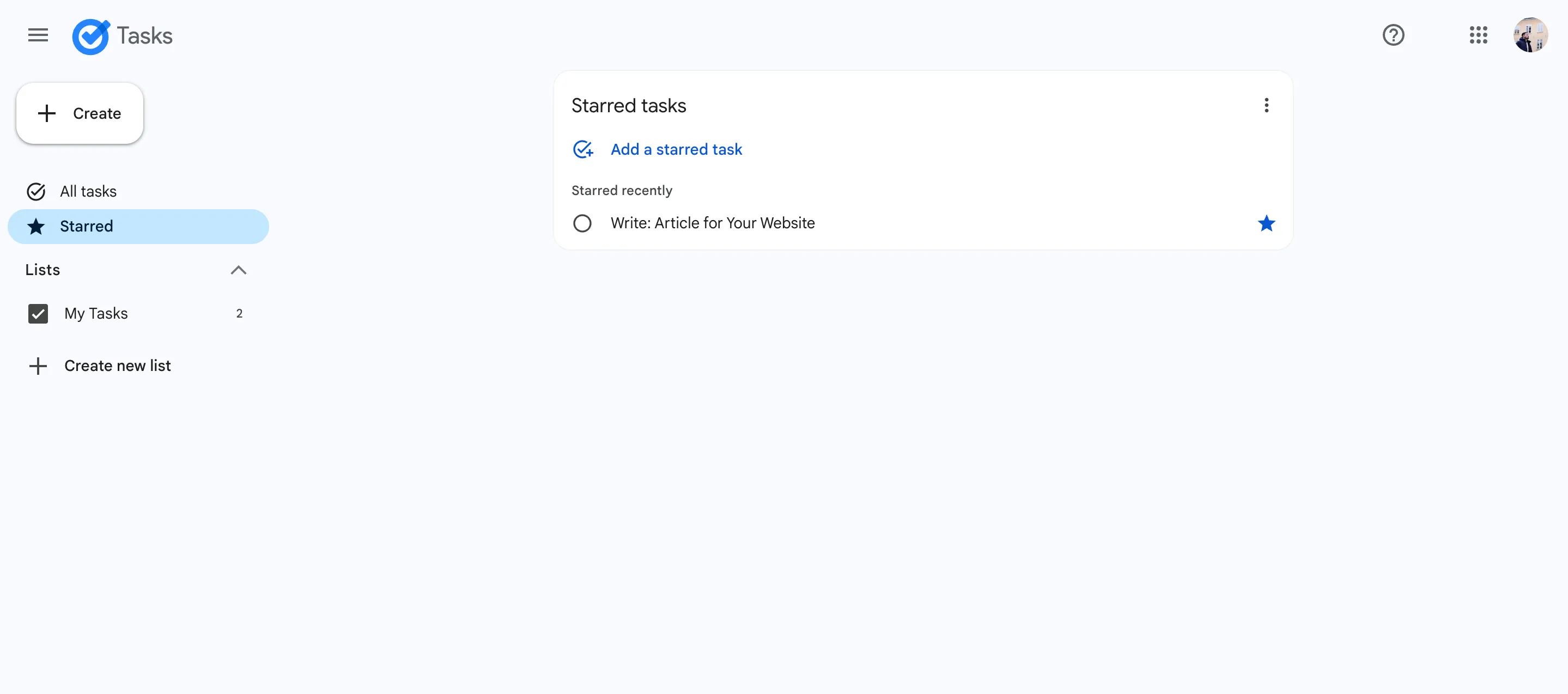Tính năng &quot;Starred&quot; (Đánh dấu sao) trong ứng dụng Google Tasks, giúp người dùng ưu tiên và dễ dàng tìm thấy các nhiệm vụ quan trọng trên thiết bị iOS