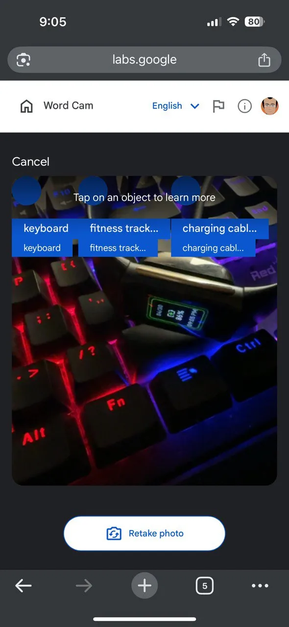 Tính năng Word Cam của Google Labs giúp học từ vựng qua nhận diện đồ vật như ba lô