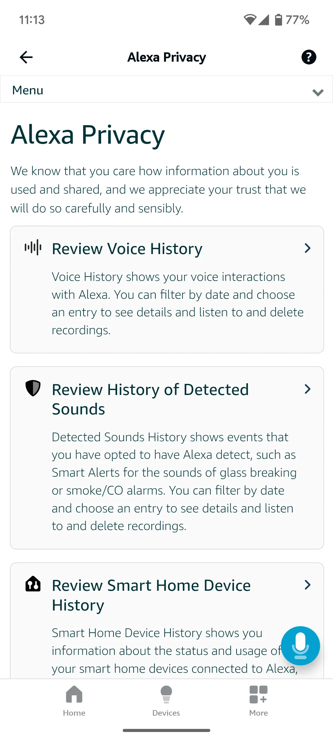 Tổng quan cài đặt quyền riêng tư trên ứng dụng Alexa
