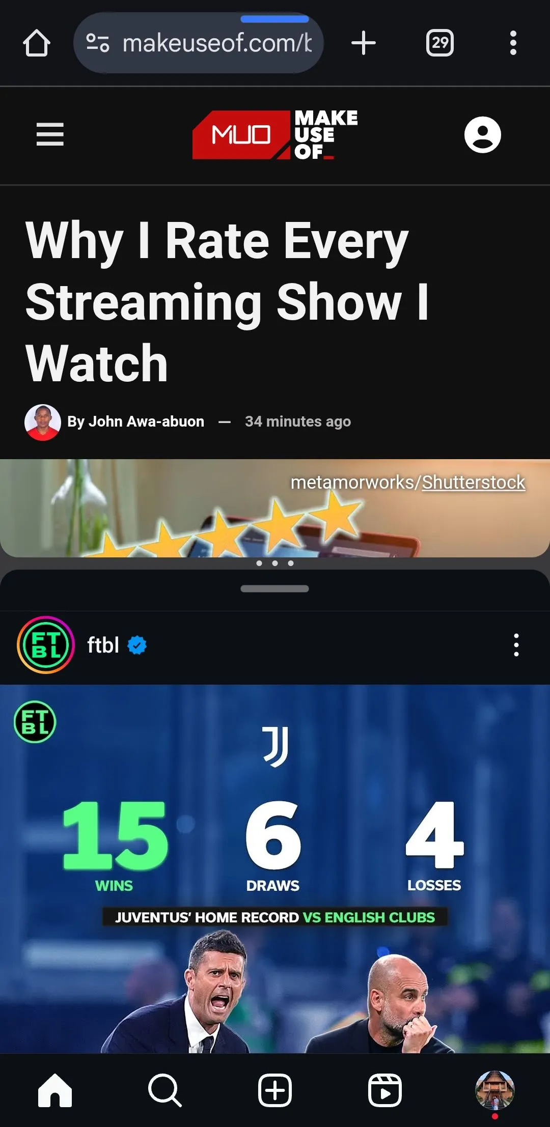 Trải nghiệm đa nhiệm hiệu quả với chế độ chia đôi màn hình Android hiển thị Chrome và Instagram cùng lúc