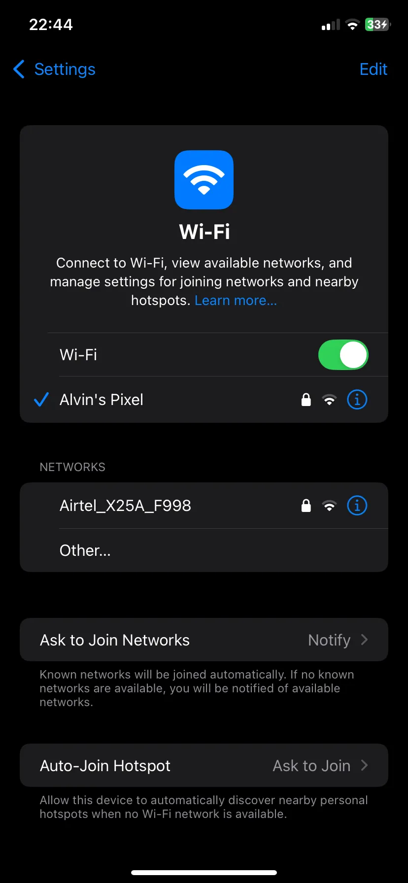 Trang cài đặt Wi-Fi trên iOS hiển thị tùy chọn Chế độ dữ liệu thấp để giảm tiêu thụ dữ liệu hotspot