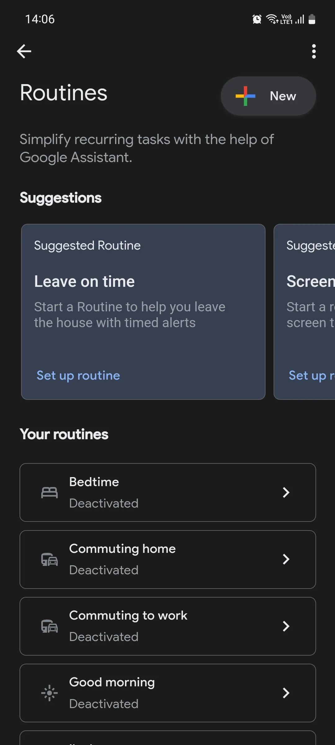 Trang chủ hiển thị các quy trình (Routines) và chế độ tự động hóa của Google Assistant