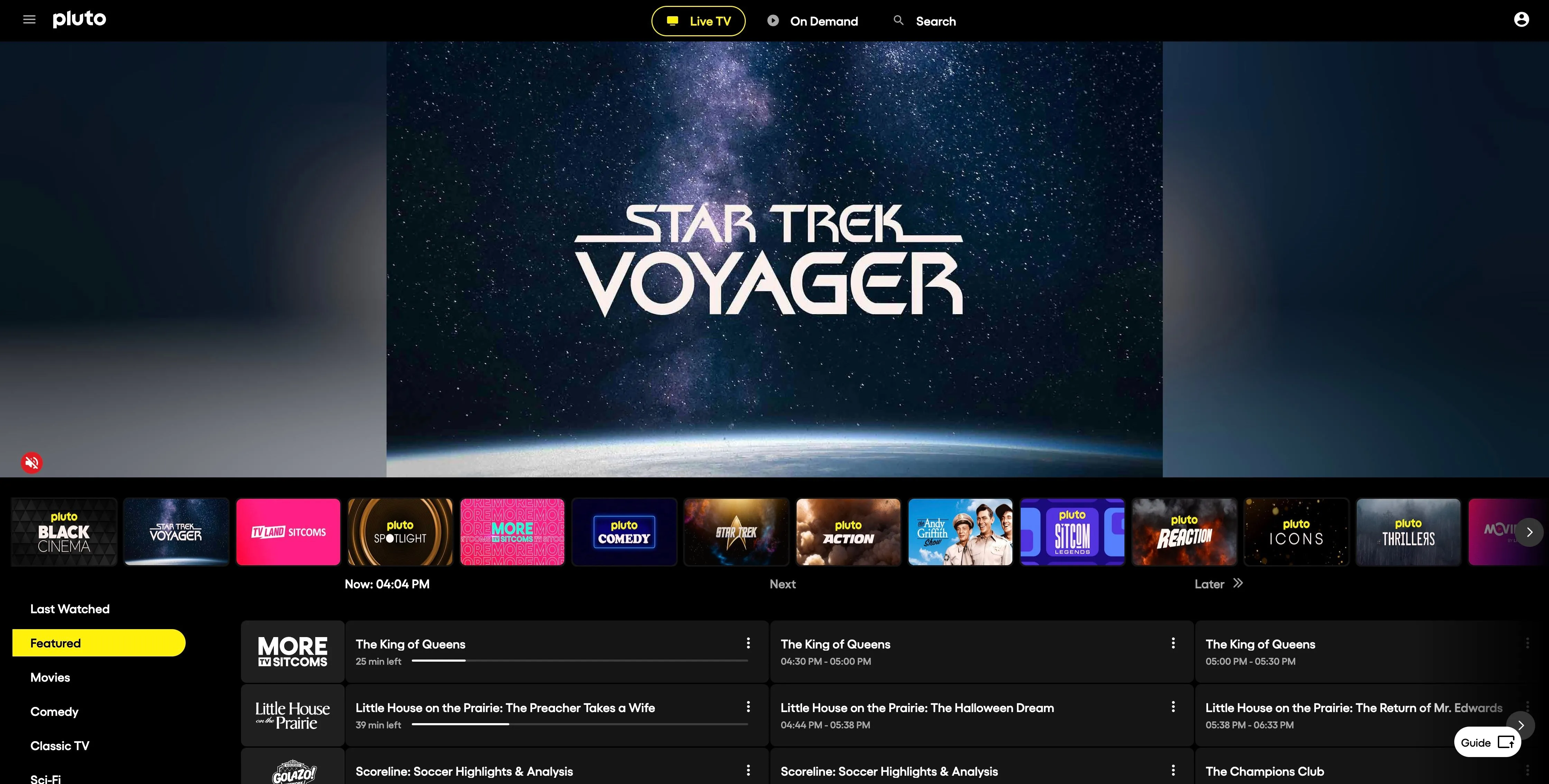 Trang chủ Pluto TV với quảng cáo phim Star Trek