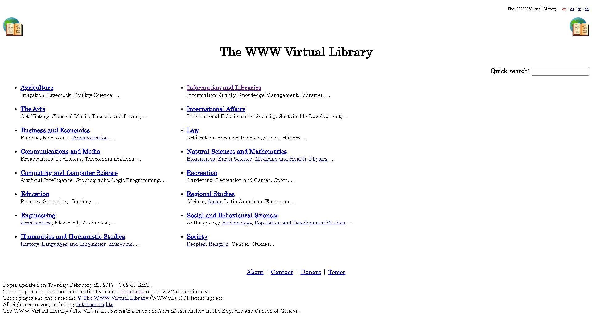 Trang chủ Thư viện Ảo World Wide Web với cấu trúc phân loại thông tin dạng cây thư mục.