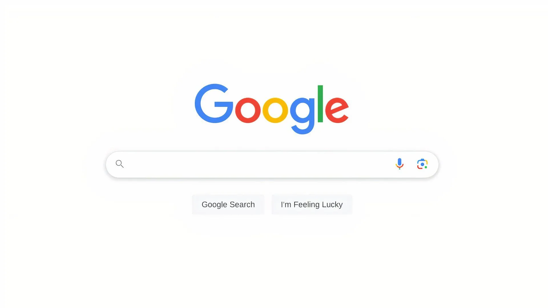 Trang chủ tìm kiếm Google với giao diện đơn giản, chỉ có thanh tìm kiếm và nút bấm, thể hiện sự dễ sử dụng và phổ biến.