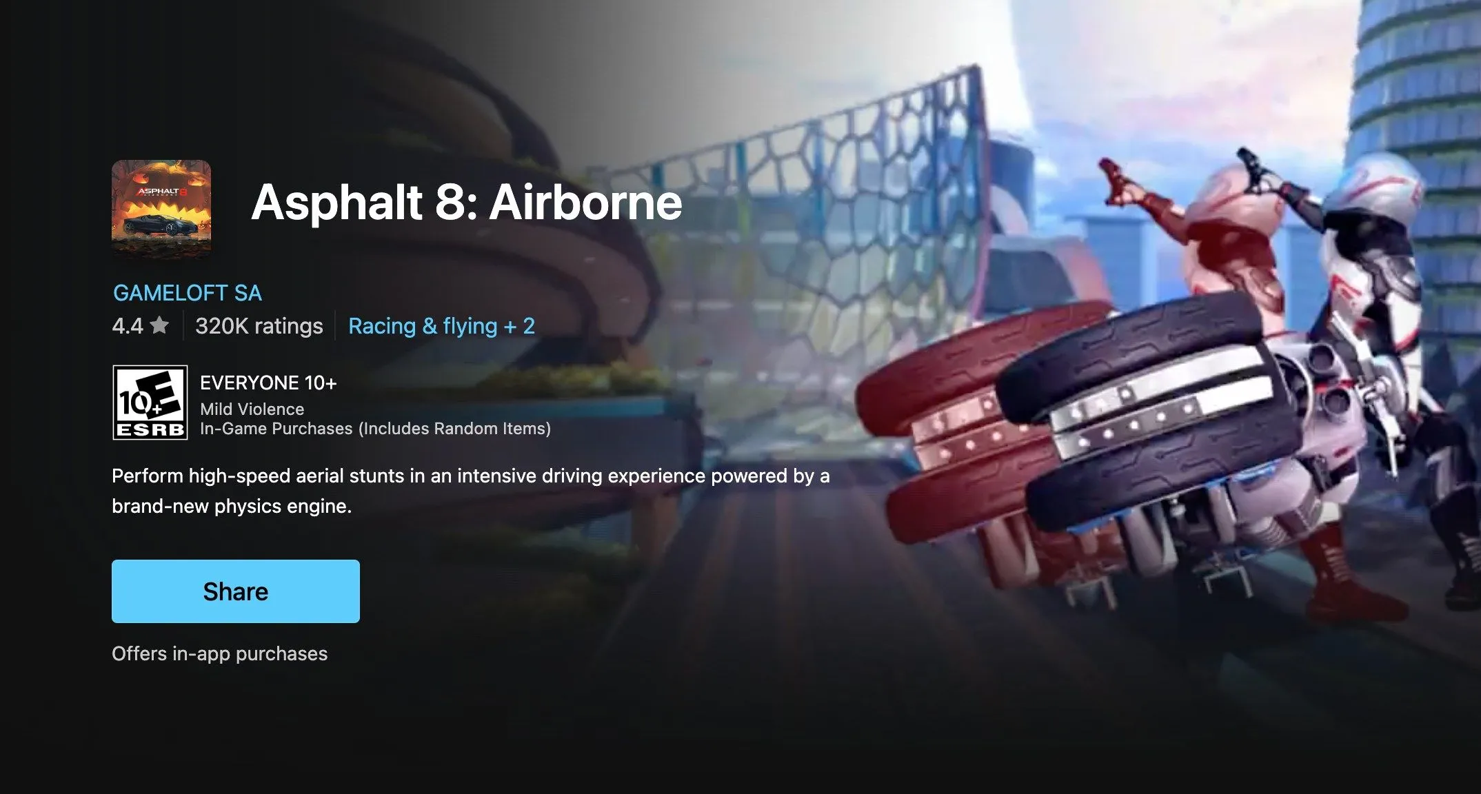Trang game Asphalt 8 Airborne trên Microsoft Store để kiểm tra cài đặt