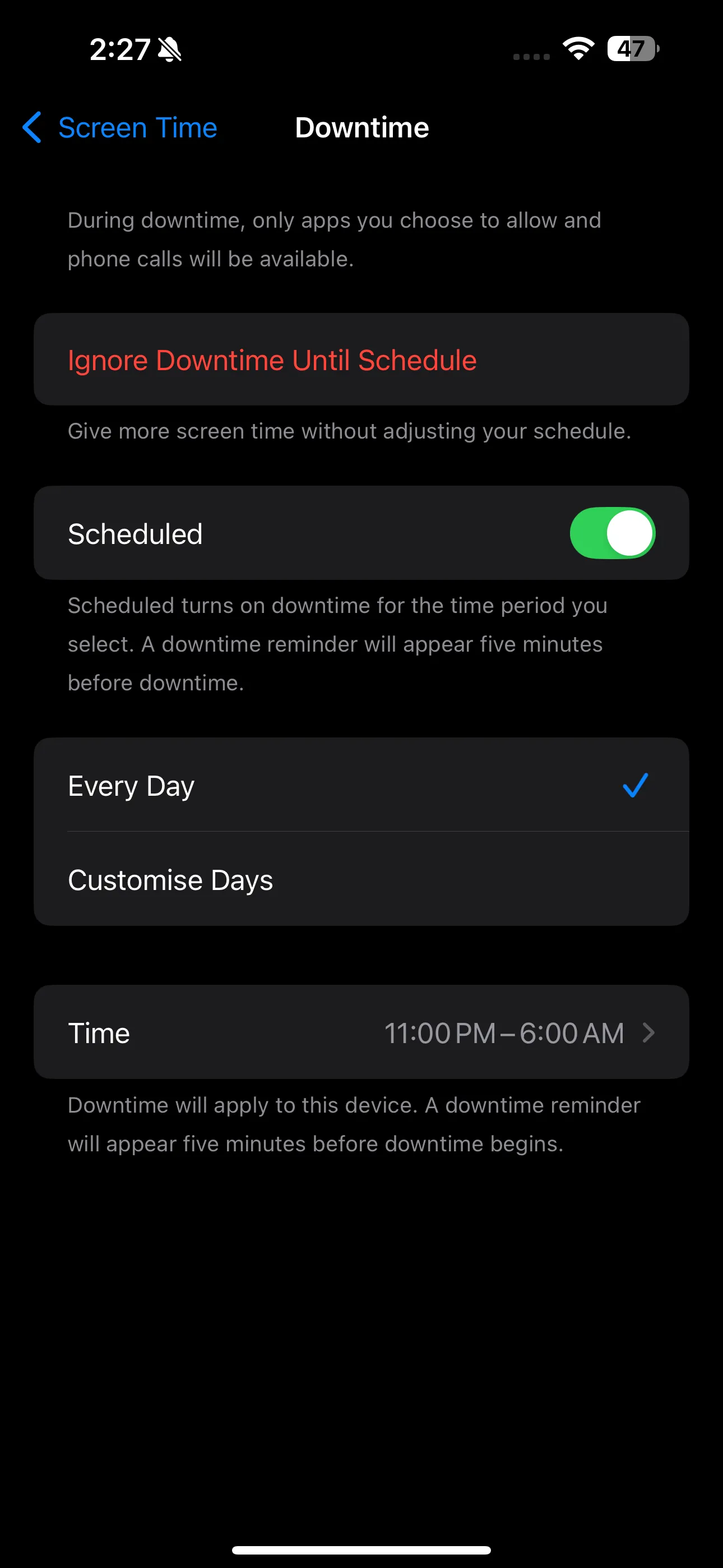 Trang Thời gian nghỉ trong ứng dụng Cài đặt trên iPhone