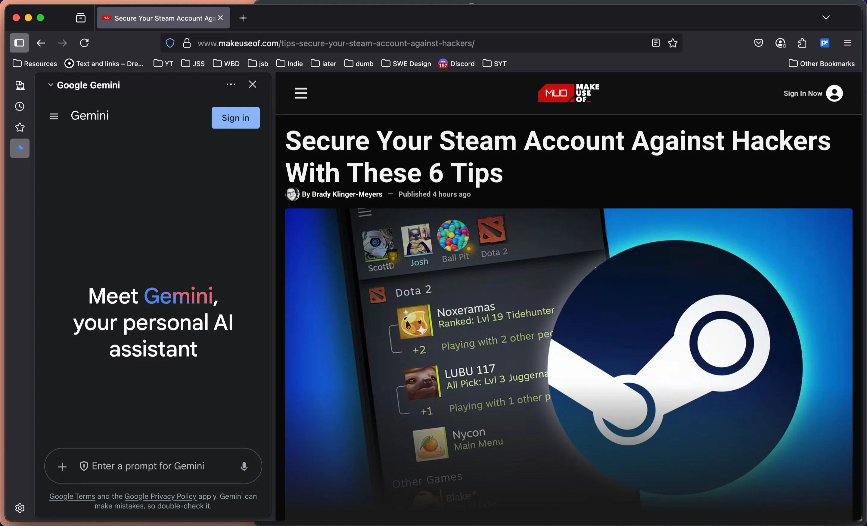 Trình duyệt Mozilla Firefox với bảng điều khiển chatbot AI bên cạnh, đang sử dụng Google Gemini để tương tác.