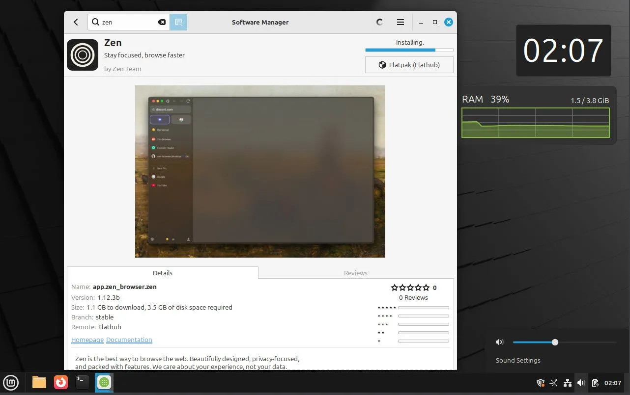 Trình quản lý phần mềm Software Manager trên Linux Mint hiển thị danh sách ứng dụng và đánh giá
