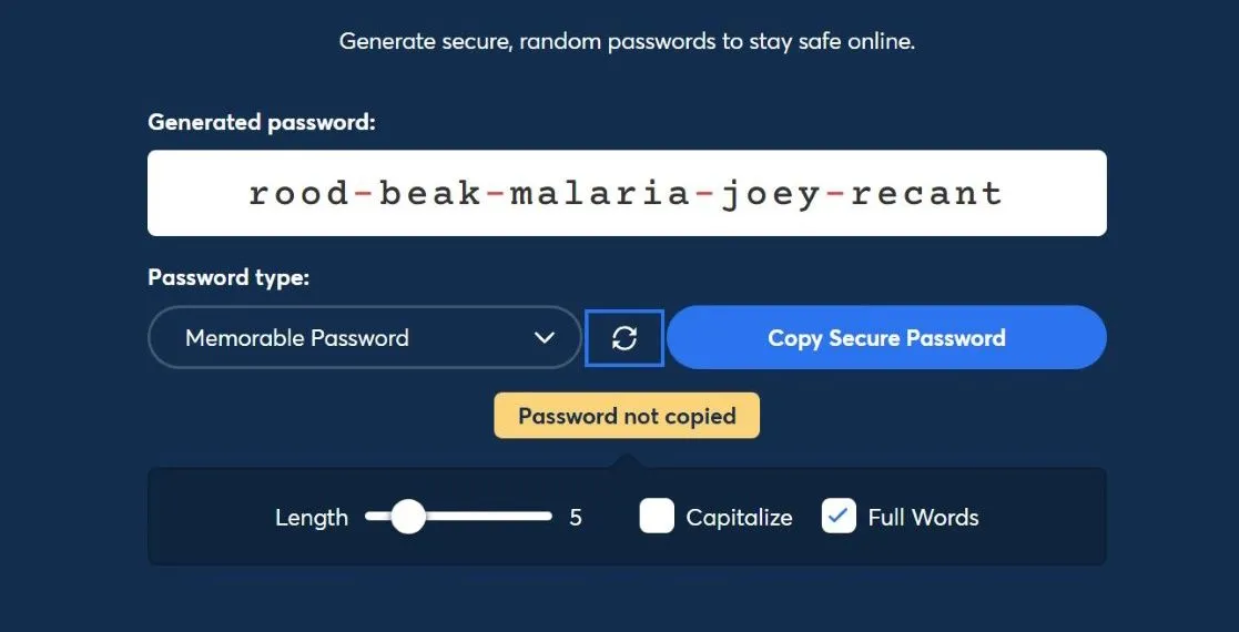 Trình tạo cụm mật khẩu (passphrase) an toàn của 1Password