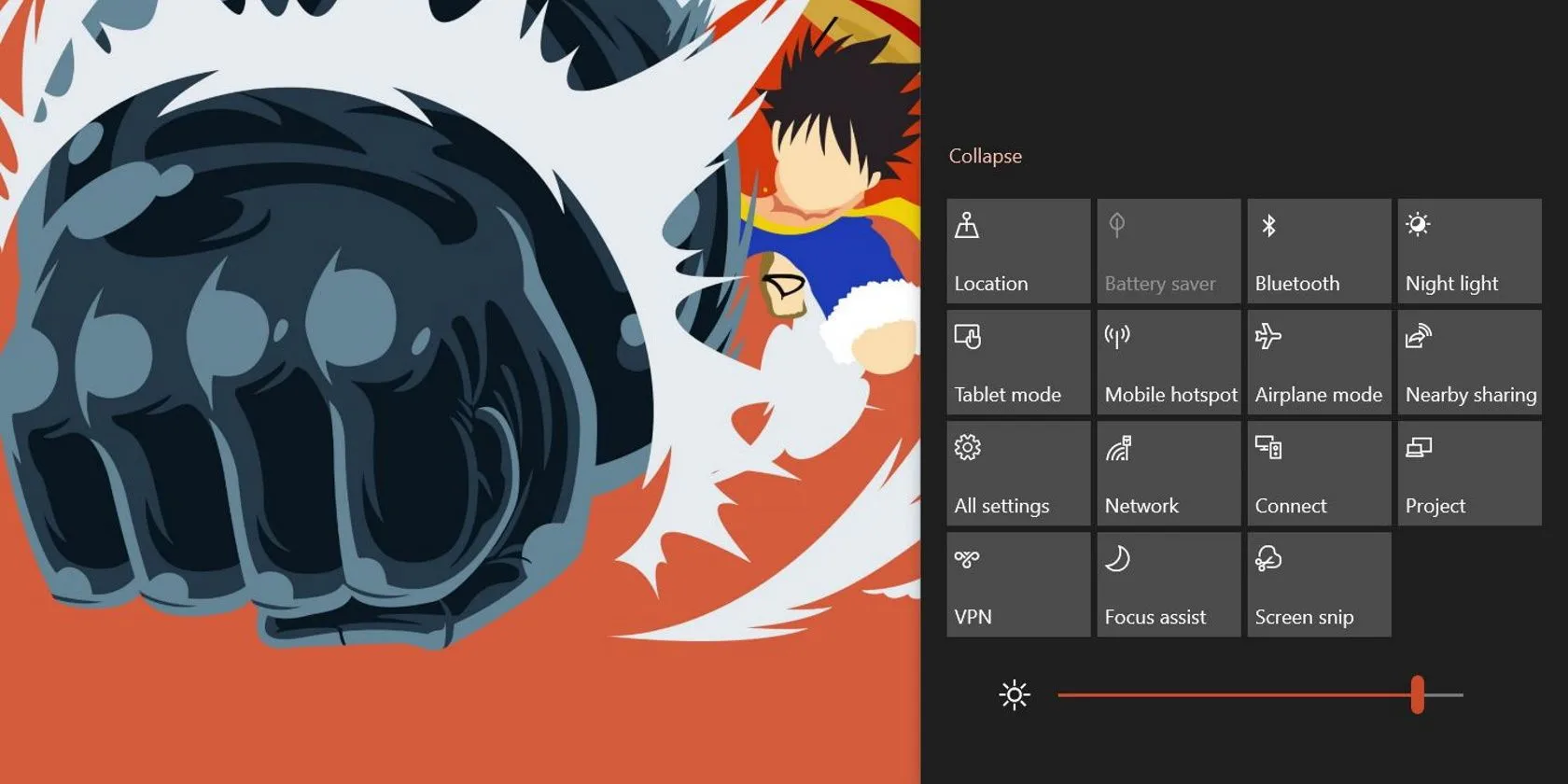 Trung tâm Hành động (Action Center) của Windows hiển thị các tùy chọn cài đặt nhanh, bao gồm chế độ Tablet Mode