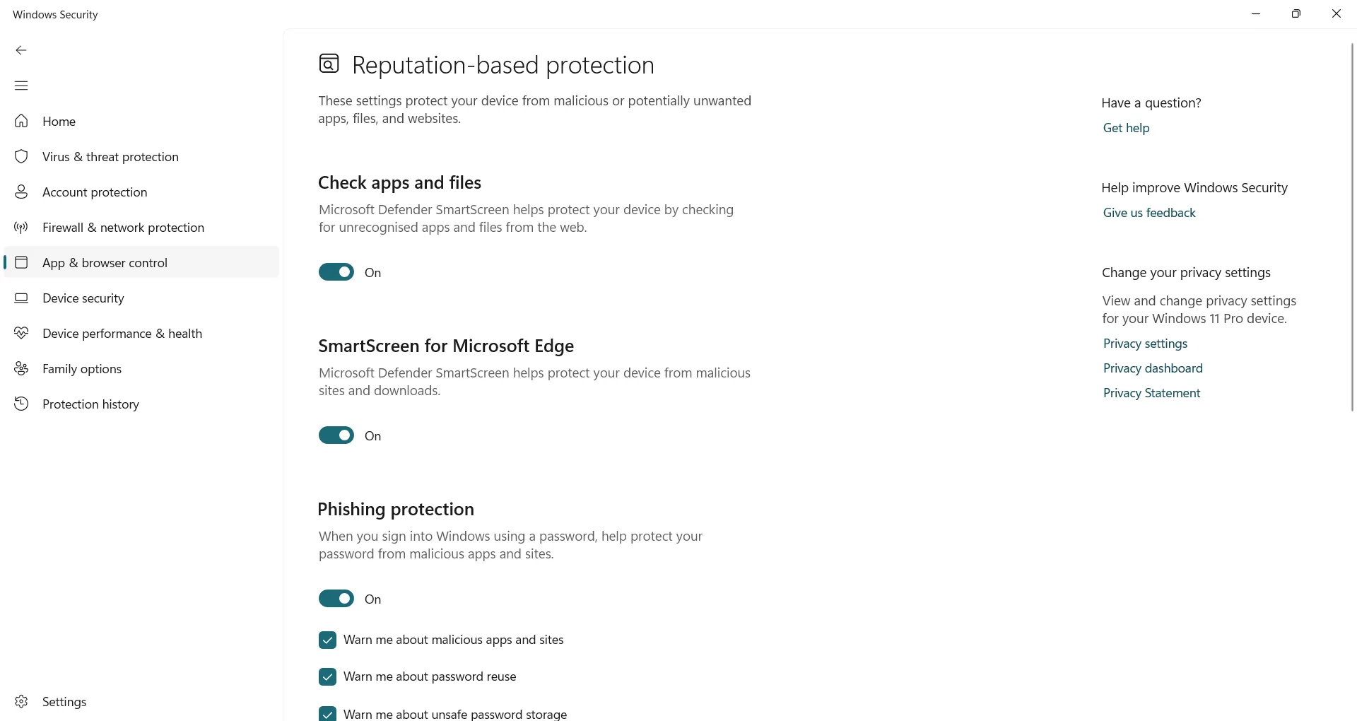 Tùy chỉnh cài đặt bảo vệ dựa trên uy tín trong Windows Security