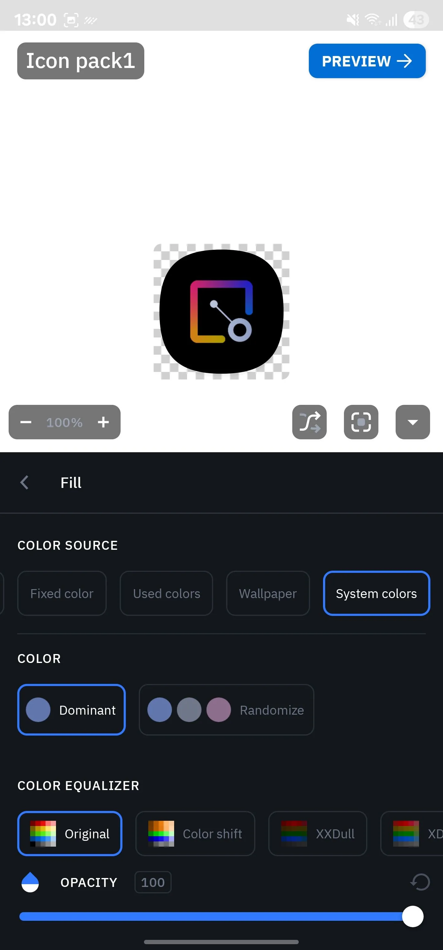 Tùy chỉnh màu sắc biểu tượng ứng dụng trong Icon Pack Studio tích hợp Smart Launcher.