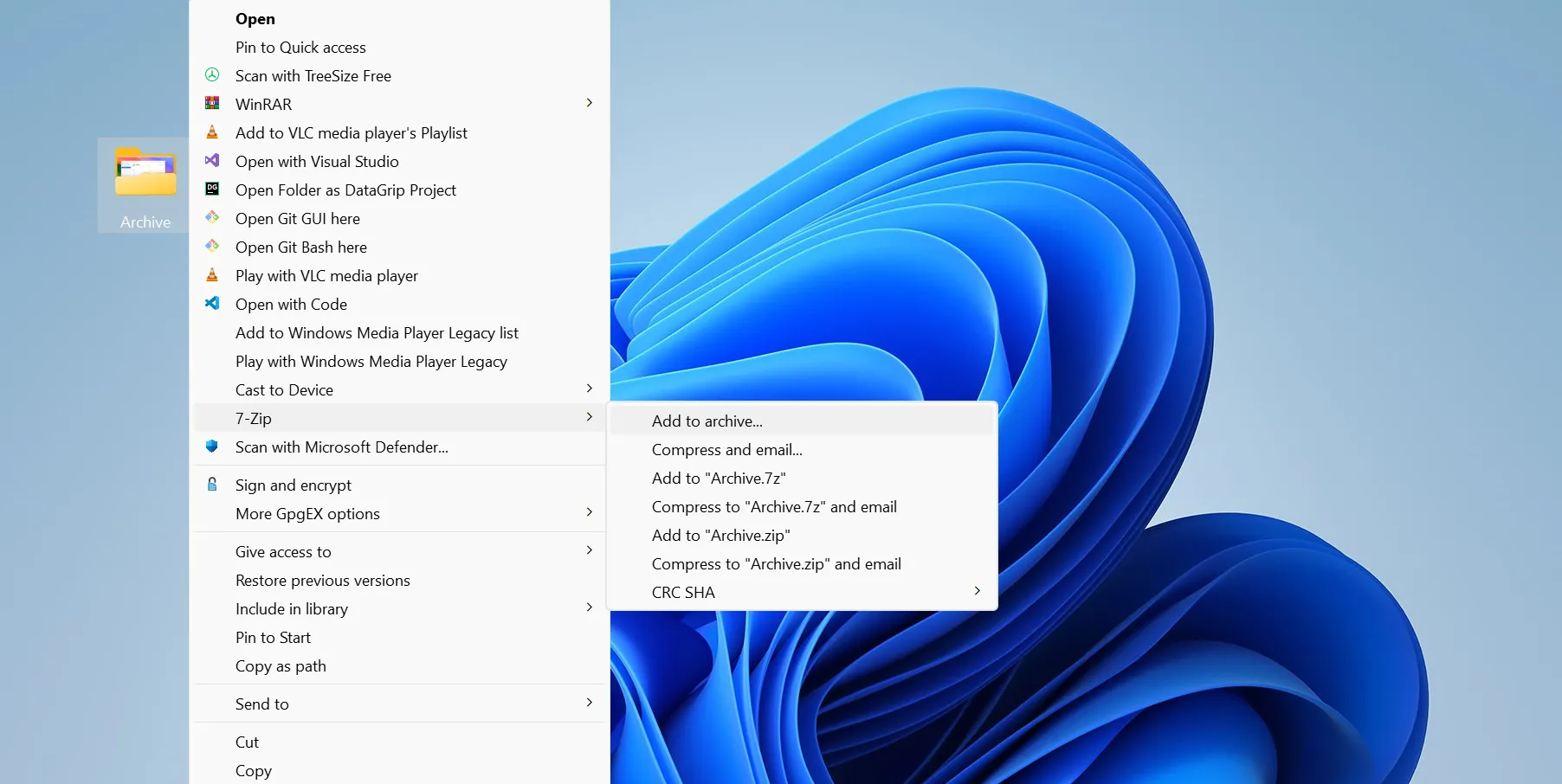 Tùy chọn "Add to archive" trong 7-Zip để tạo kho lưu trữ được mã hóa