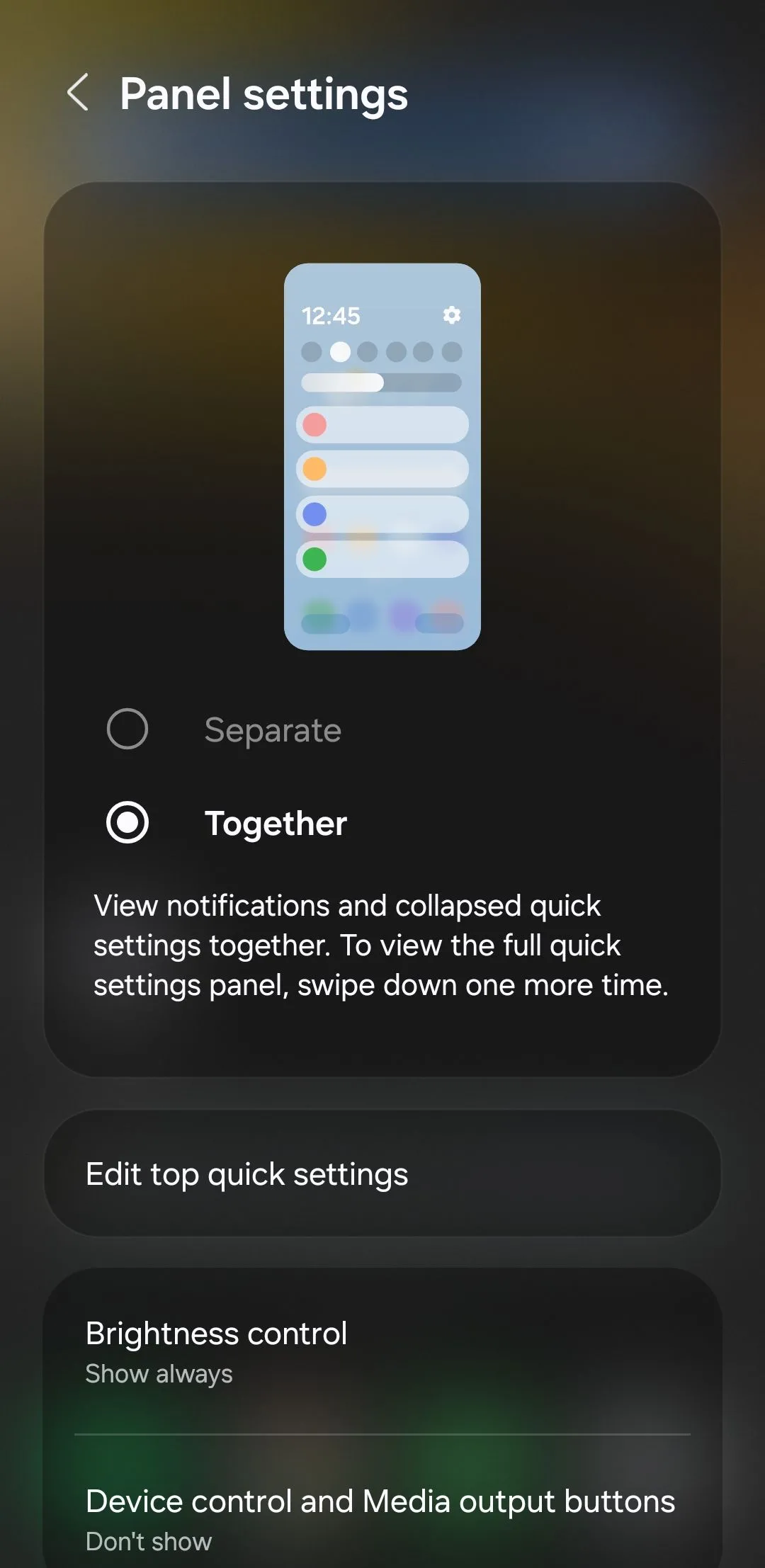 Tùy chọn cài đặt bảng điều khiển nhanh trên Samsung One UI 7