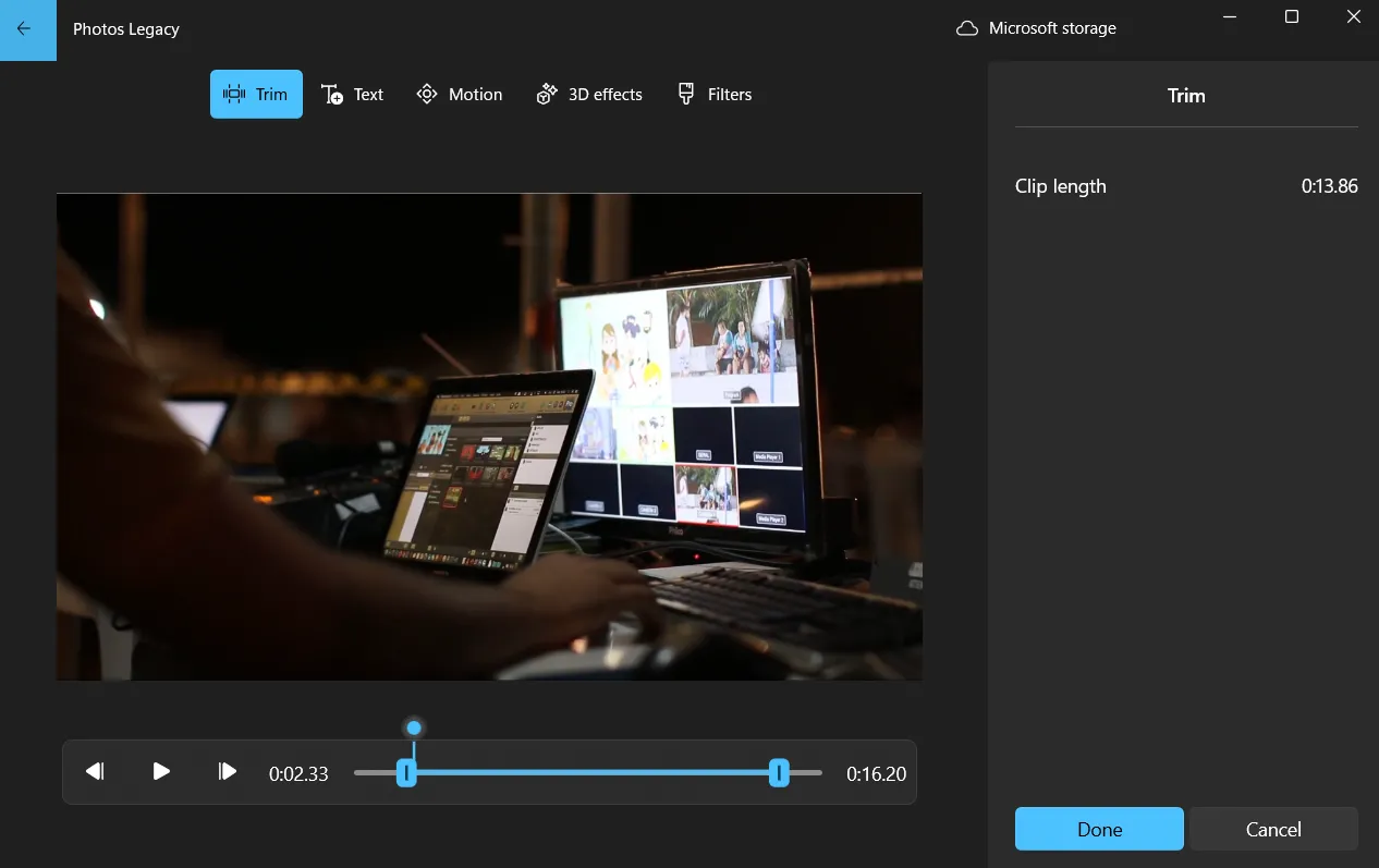 Tùy chọn cắt video trong trình chỉnh sửa Photos Legacy