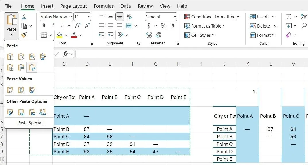 Tùy chọn Chuyển vị (Transpose) trong Excel giúp hoán đổi hàng và cột của bảng trước khi dán lại vào Word.