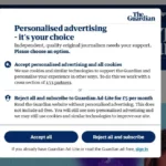 Tùy chọn gói đăng ký Ad-Lite trên website Guardian thể hiện ưu đãi giảm quảng cáo.