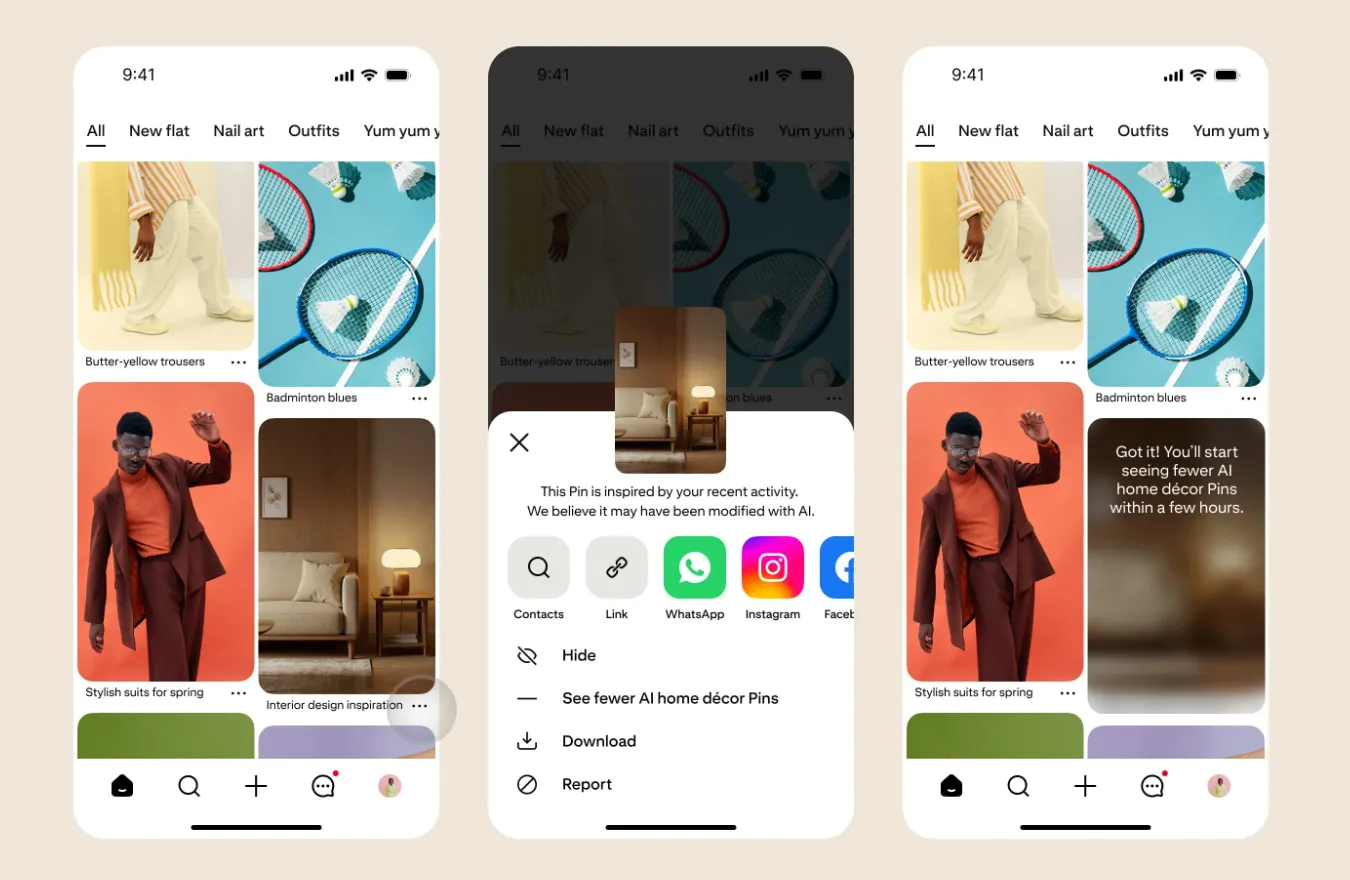 Tùy chọn hiển thị ít ảnh AI hơn trên Pinterest giúp người dùng kiểm soát nội dung.