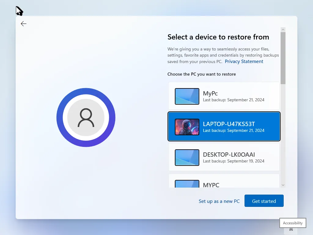 Tùy chọn khôi phục hệ thống và dữ liệu từ Windows Backup khi cài đặt lại Windows 11