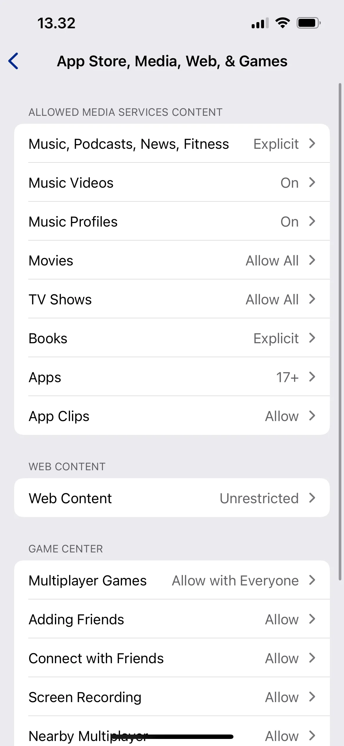 Tùy chọn lọc nội dung nhạy cảm cho Apple Music trên iPhone/iPad trong cài đặt Giới hạn nội dung và quyền riêng tư