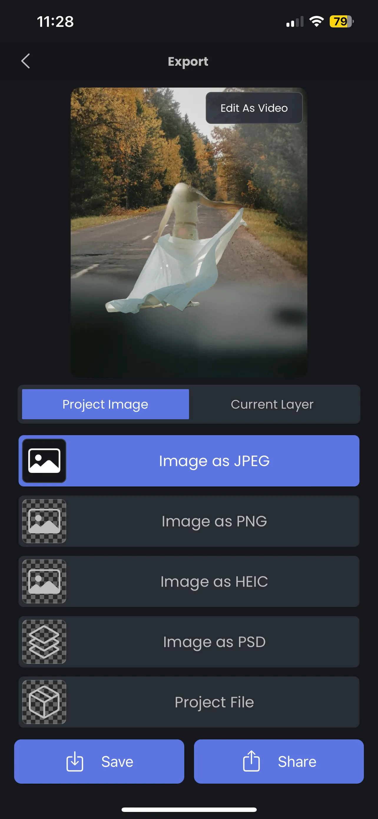 Tùy chọn lưu ảnh trên Superimpose X với đa dạng định dạng xuất file như JPEG, PNG, HEIC và PSD