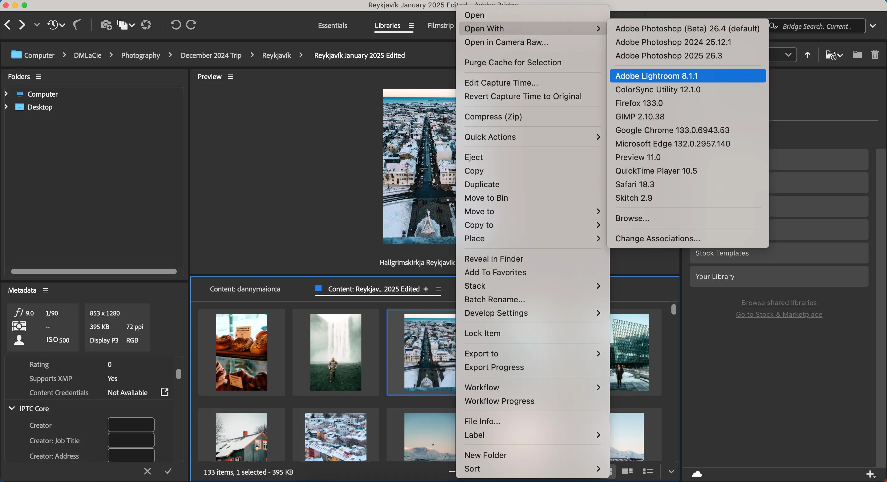 Tùy chọn mở ảnh từ Adobe Bridge trong các ứng dụng Adobe khác như Photoshop và Camera Raw