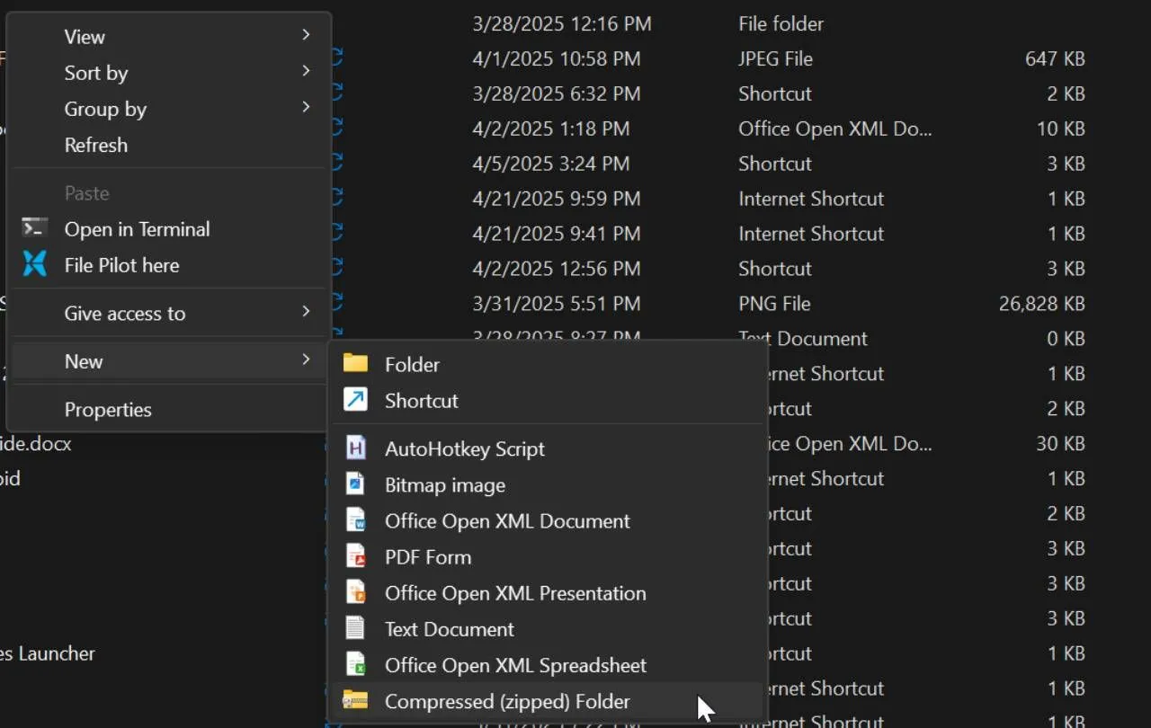 Tùy chọn nén file thành ZIP trong File Explorer trên Windows 11