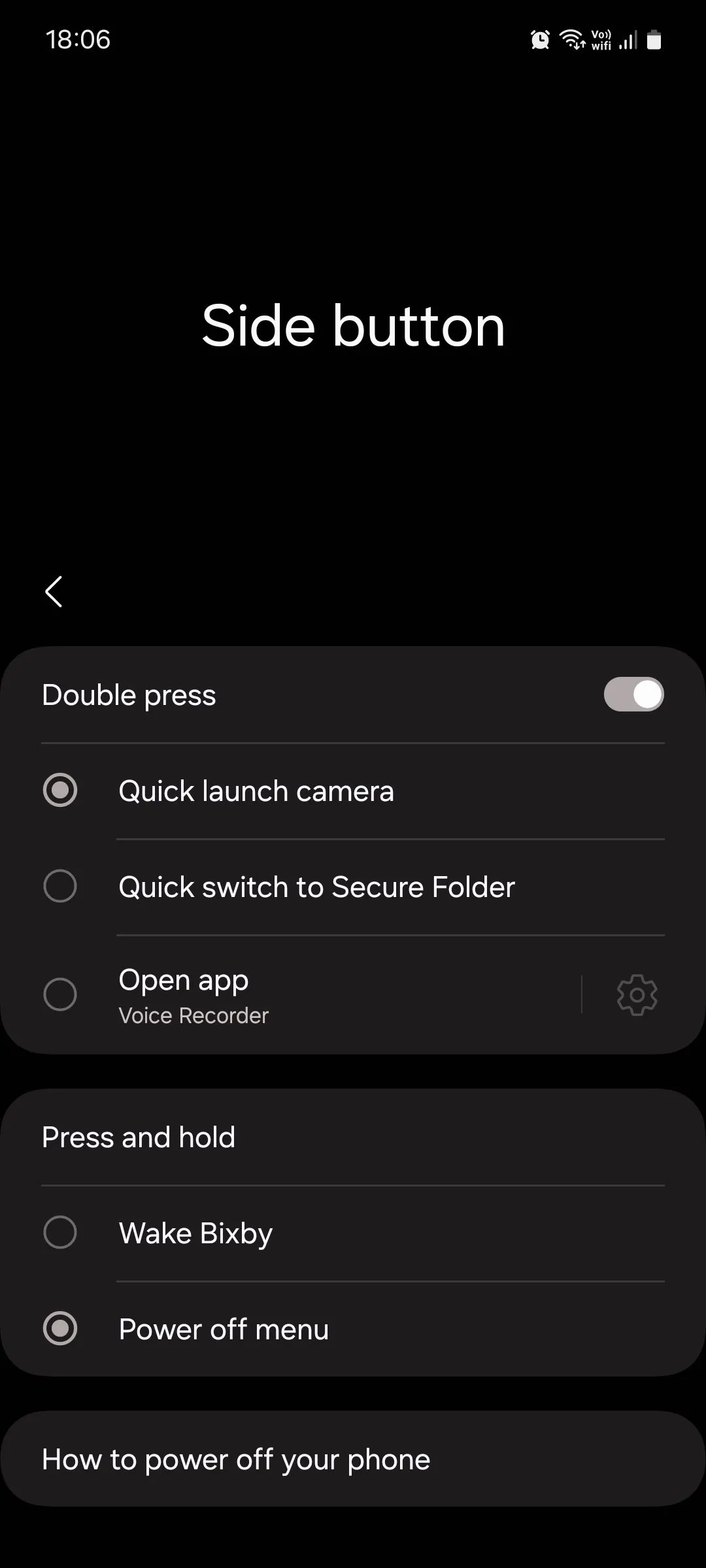 Tùy chọn Nút cạnh trong cài đặt Samsung One UI để thay đổi chức năng