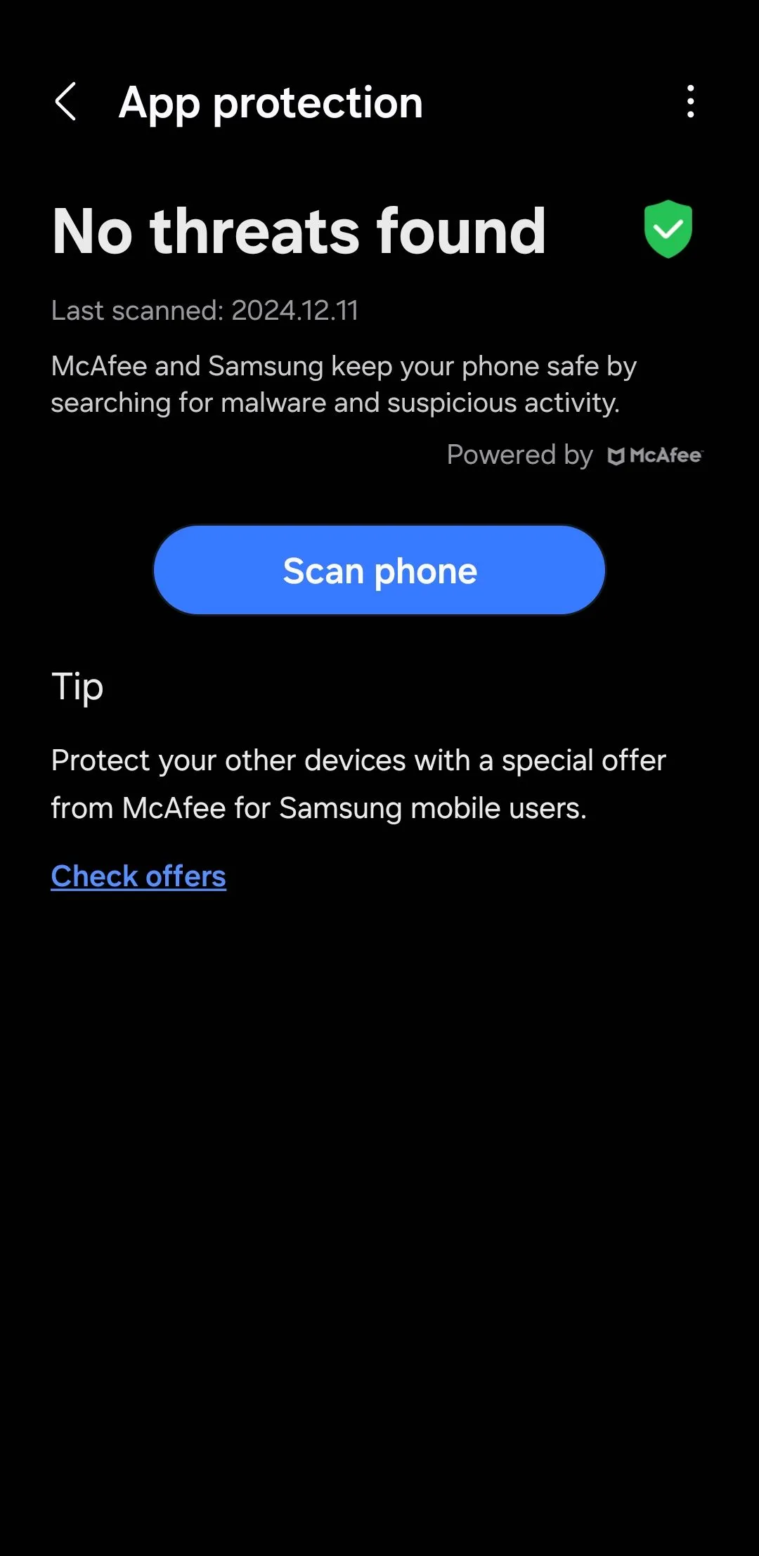 Tùy chọn quét điện thoại để tìm phần mềm độc hại trên hệ điều hành Android, một bước quan trọng để đảm bảo an toàn thiết bị