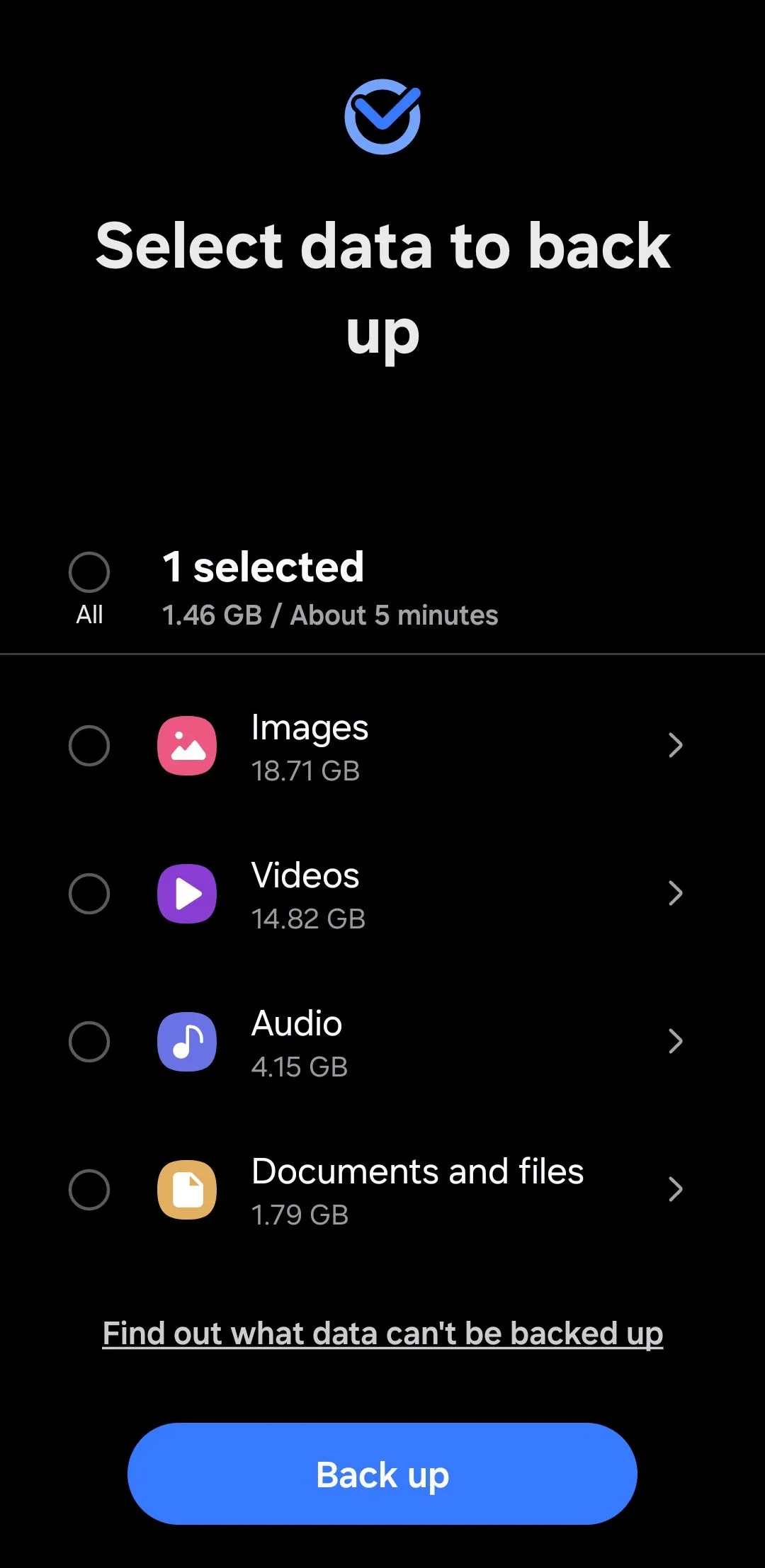 Tùy chọn sao lưu dữ liệu Secure Folder trong ứng dụng Smart Switch, sẵn sàng để bắt đầu quá trình sao lưu.