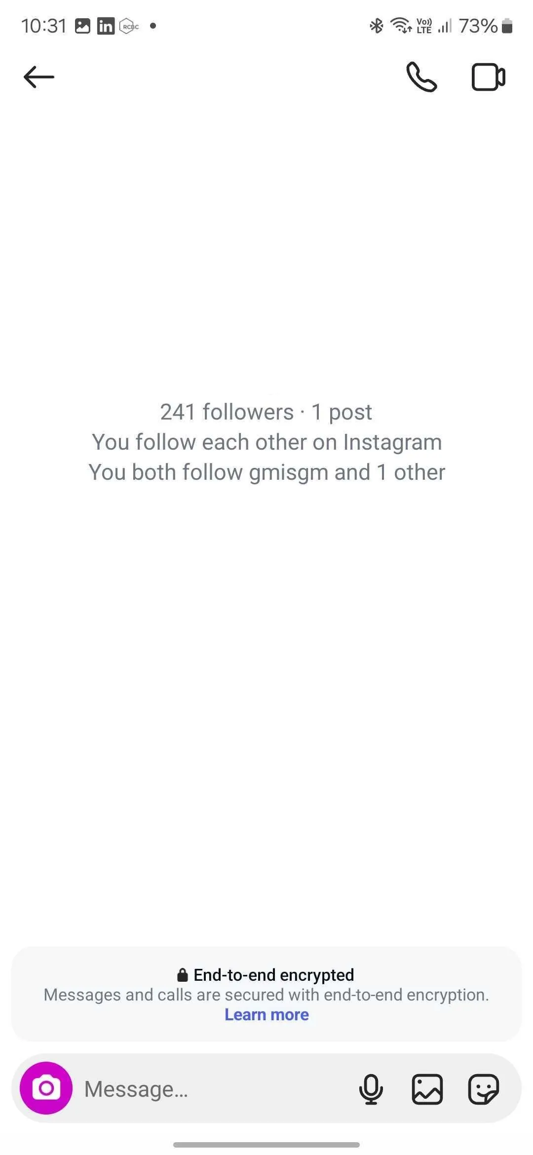 Tùy chọn 'Sử dụng mã hóa đầu cuối' trong cài đặt cuộc trò chuyện của Instagram DM.