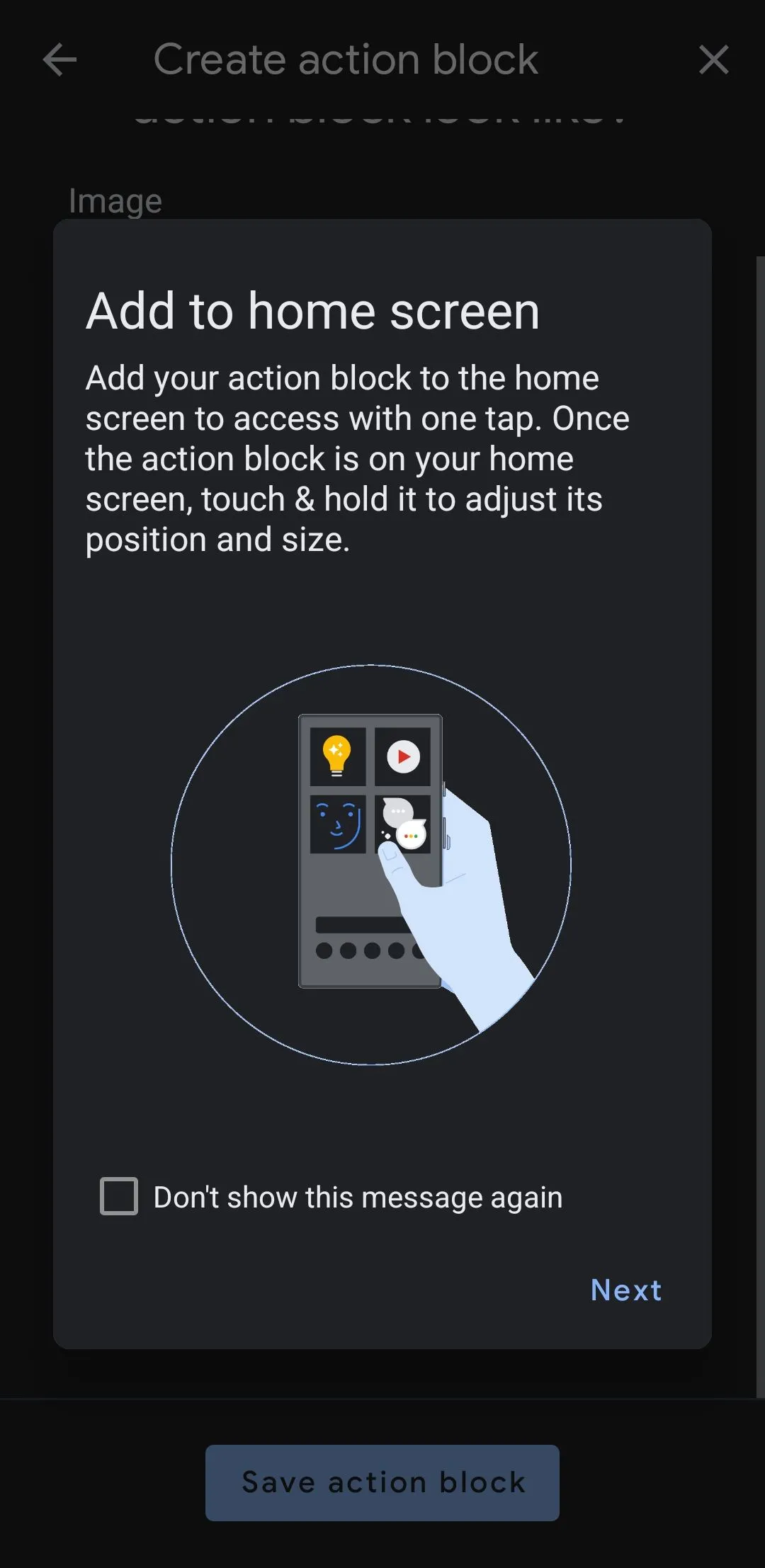 Tùy chọn thêm khối hành động của Action Blocks ra màn hình chính Android để truy cập nhanh