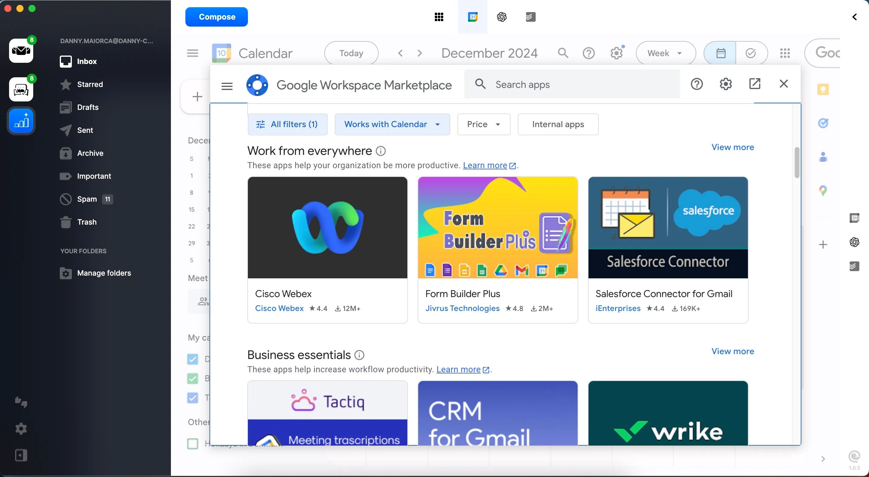 Tùy chọn tích hợp các tiện ích mở rộng của Google Calendar vào Mailbird