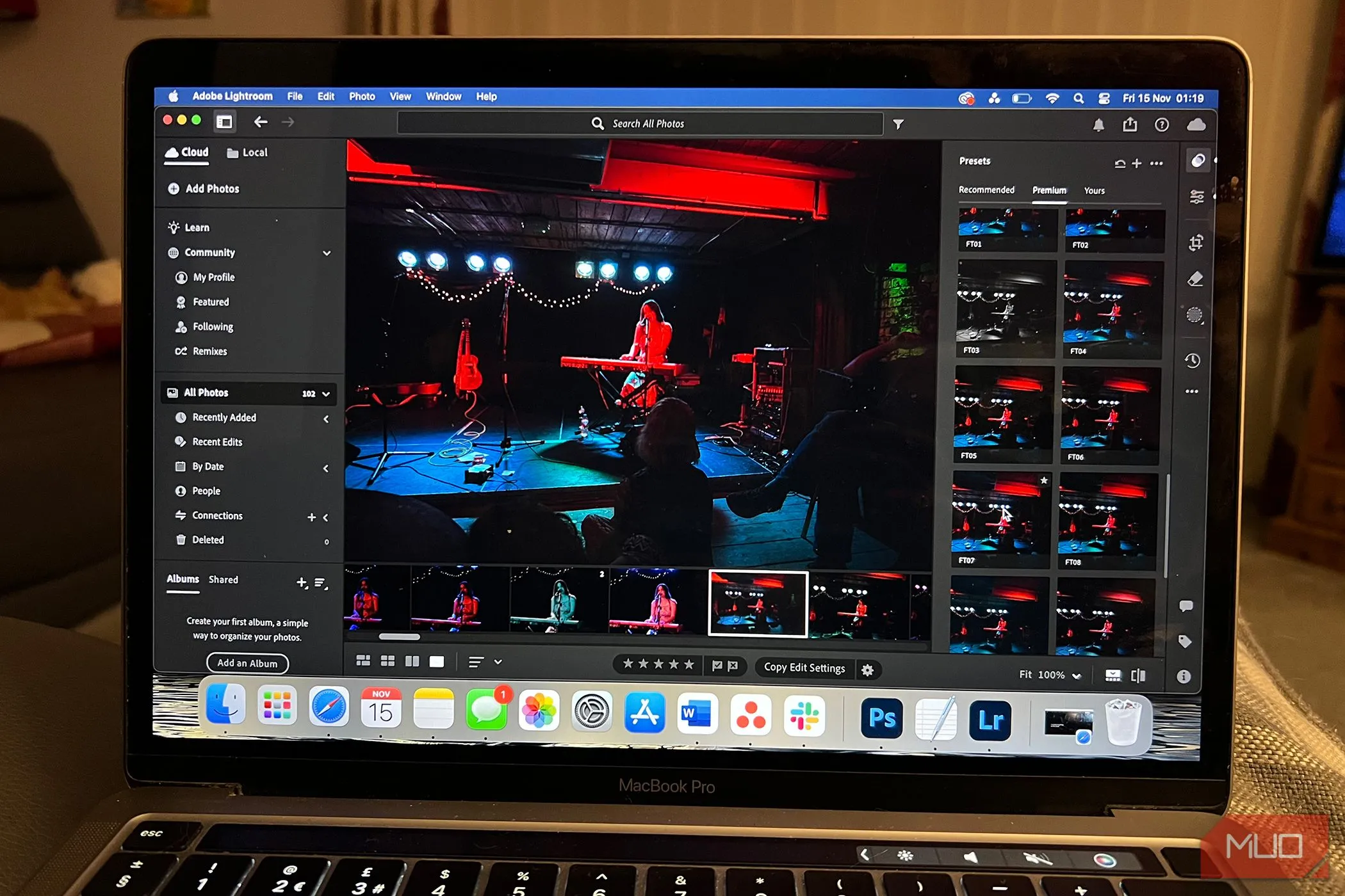 Ứng dụng Adobe Lightroom chạy trên MacBook, thể hiện khả năng tương thích phần mềm mượt mà trên nền tảng Apple Silicon.