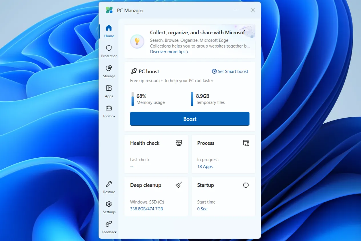 Ứng dụng Microsoft PC Manager với tùy chọn PC Boost giúp tối ưu hiệu suất máy tính tức thì
