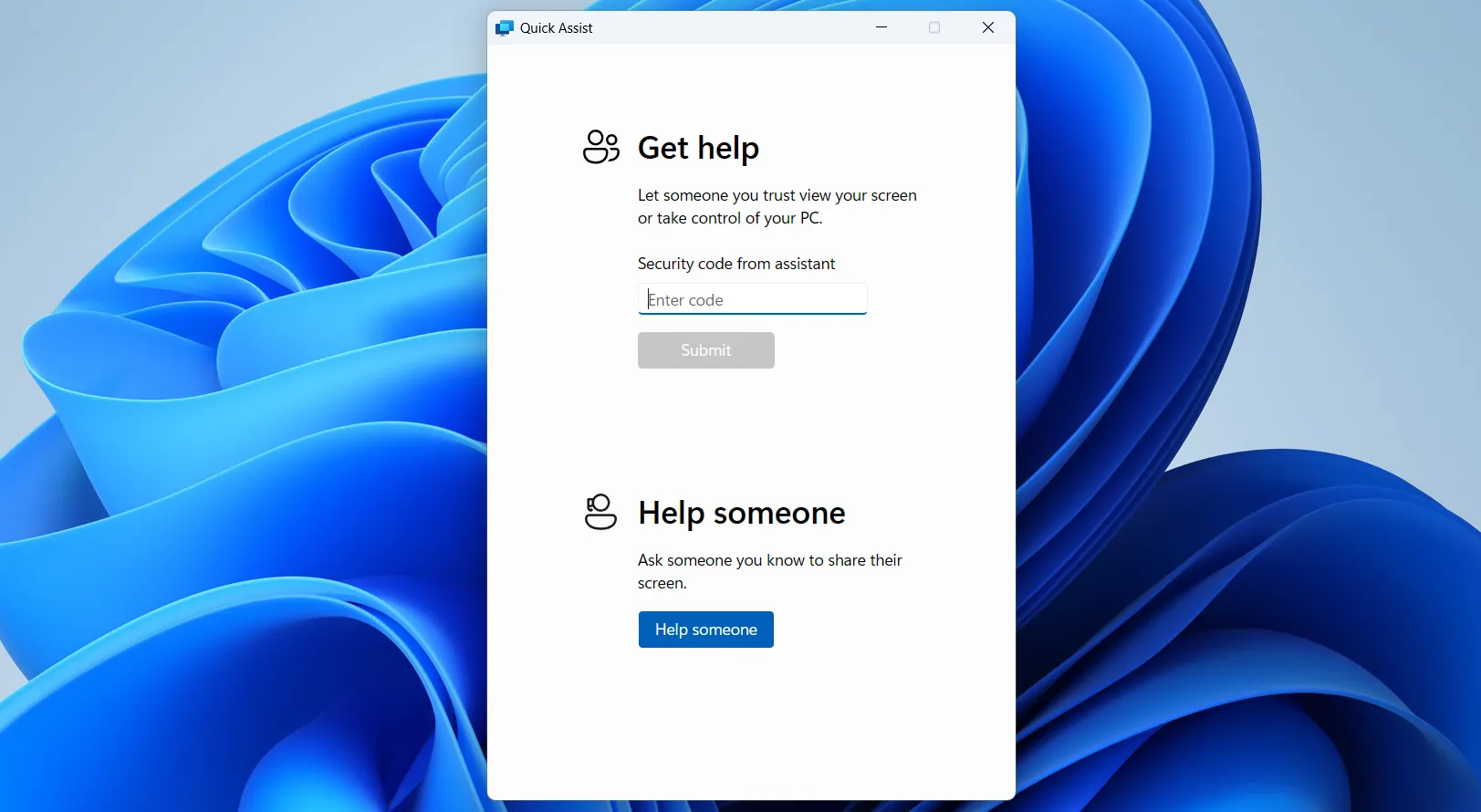 Ứng dụng Quick Assist trên Windows 11, cho phép hỗ trợ và điều khiển máy tính từ xa một cách nhanh chóng và an toàn.