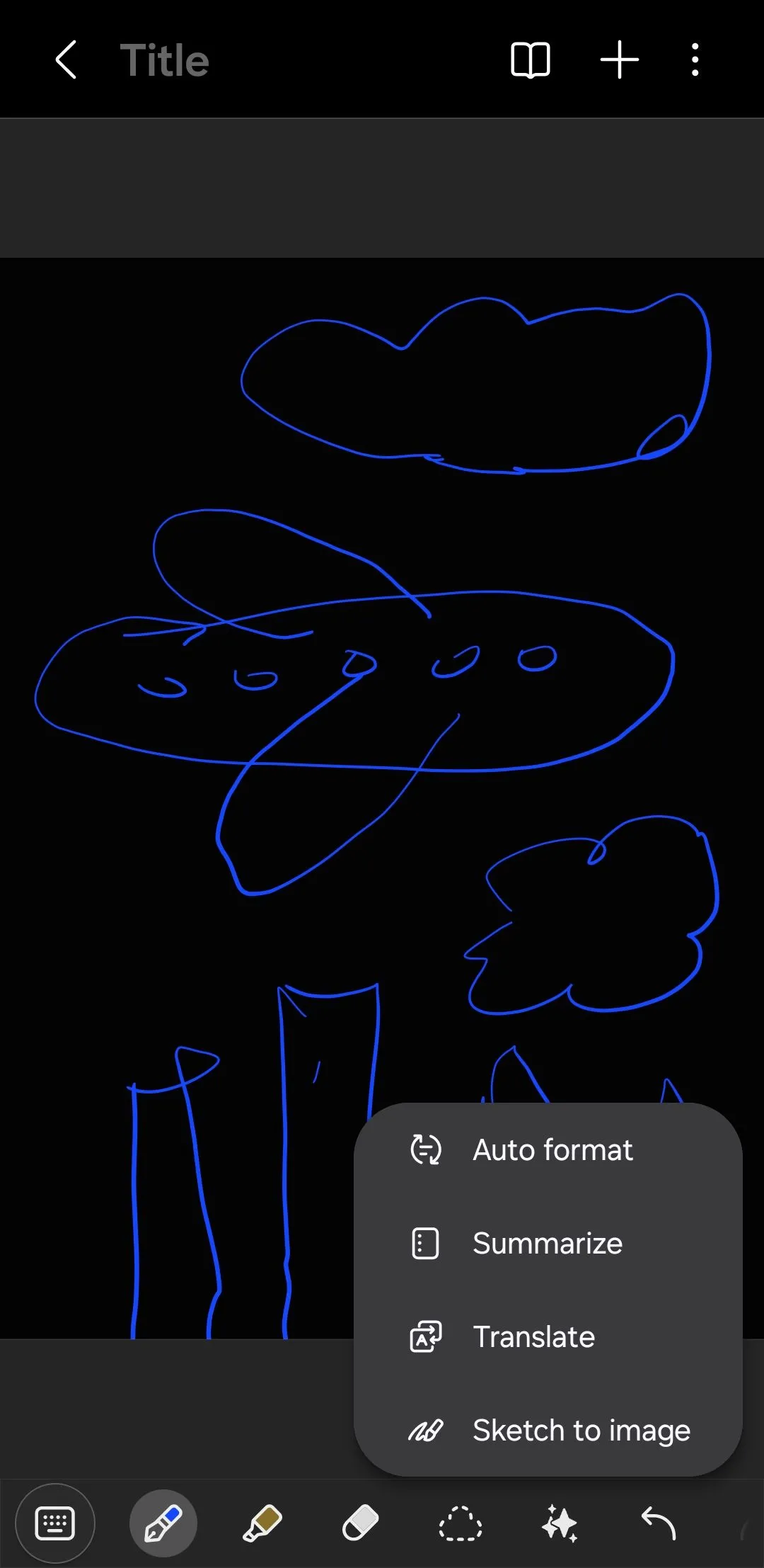 Ứng dụng Samsung Notes hiển thị tùy chọn Sketch to Image để chuyển phác thảo thành hình vẽ nghệ thuật